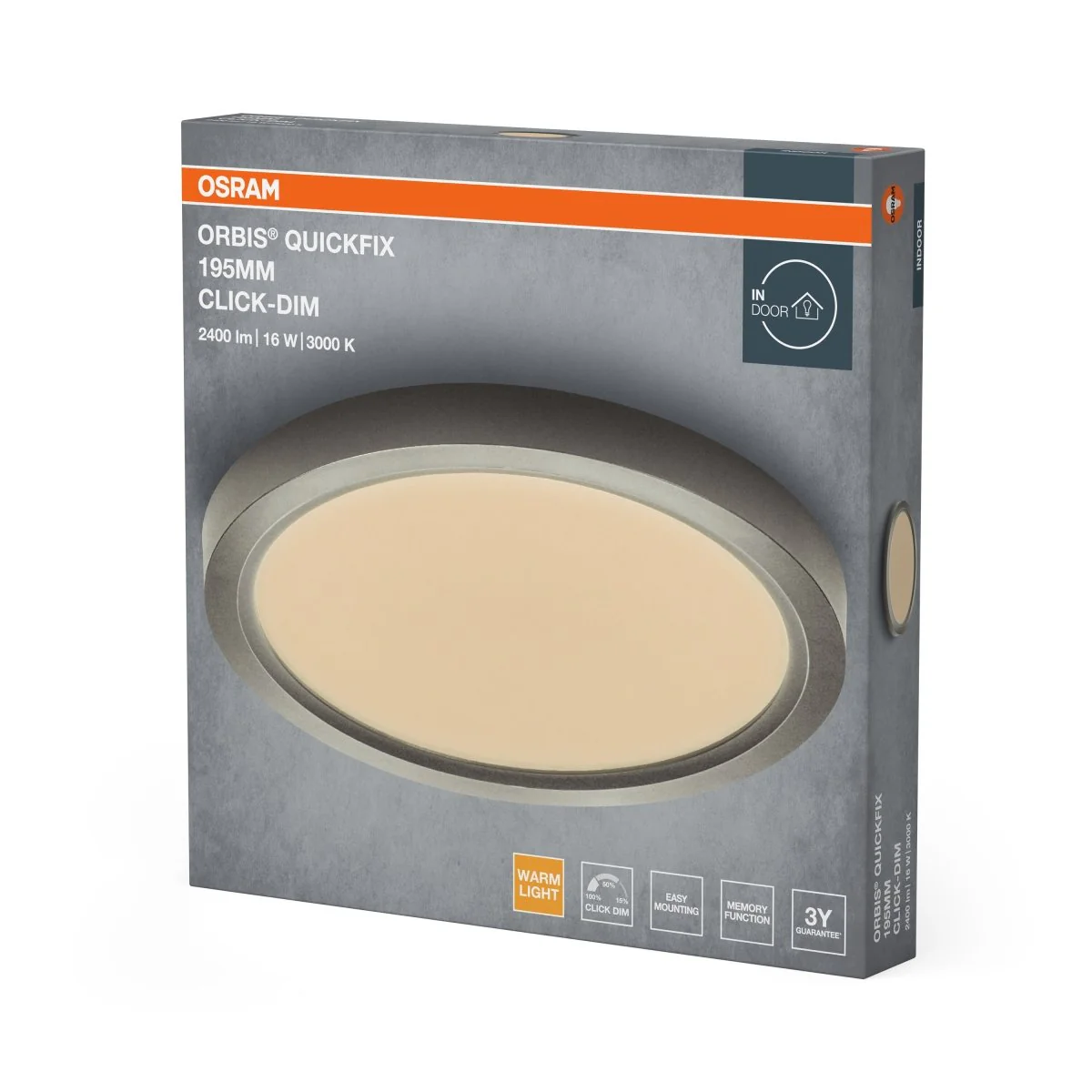 Plafon LED OSRAM Orbis Quickfix 195mm 16W Click Dim 830 Silver - Image 2