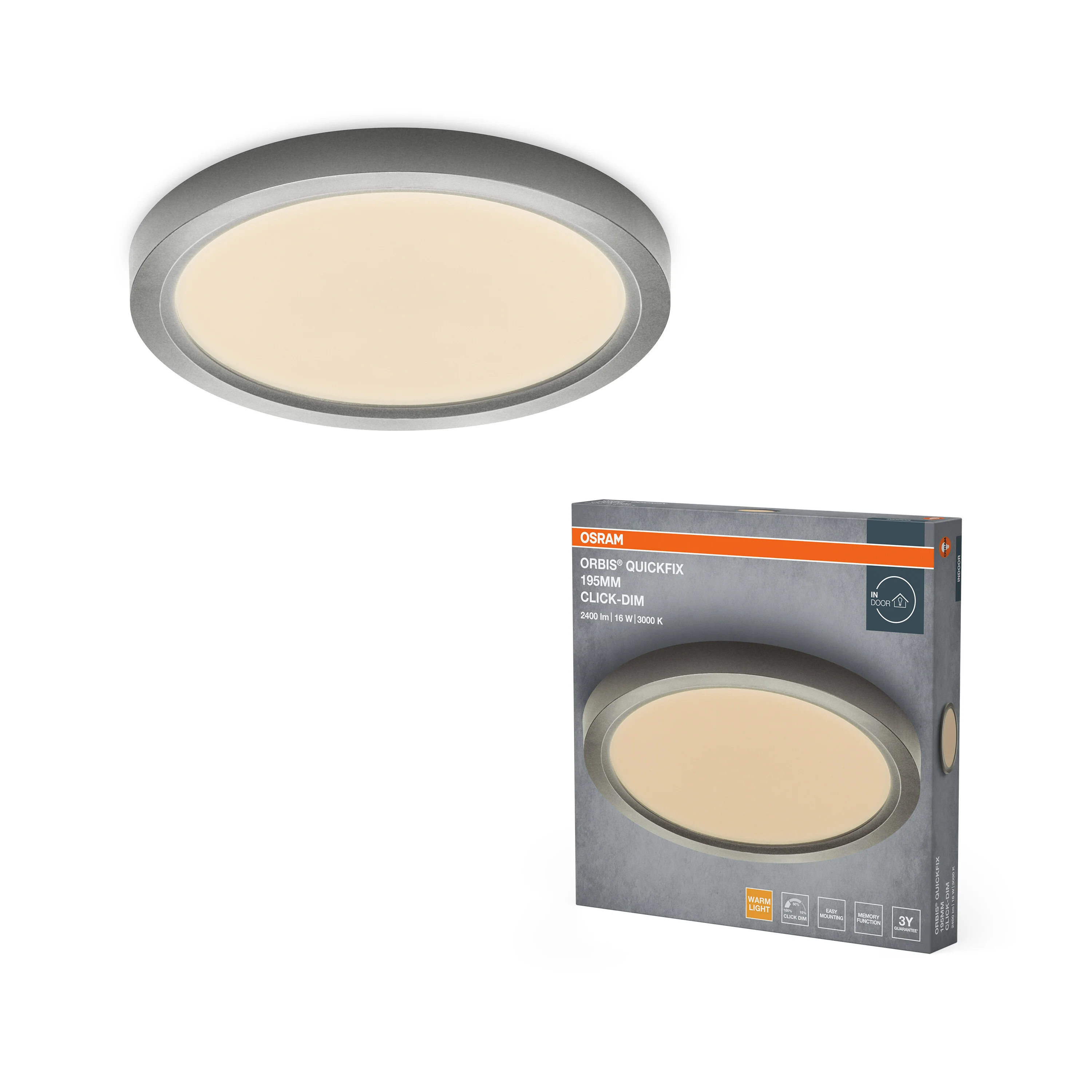 Plafon LED OSRAM Orbis Quickfix 195mm 16W Click Dim 830 Silver - Image 5