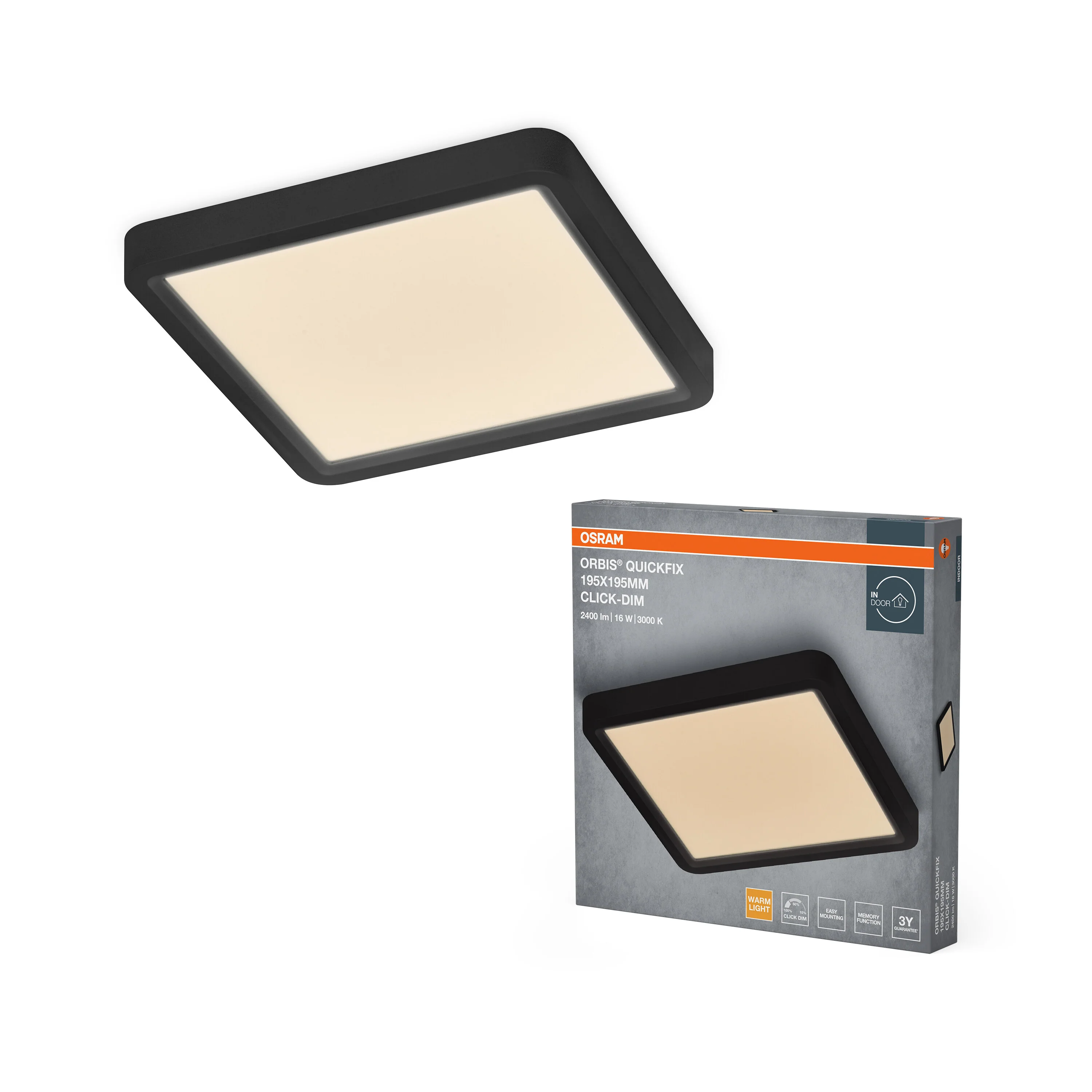Plafon LED OSRAM Orbis Quickfix 195x195mm 16W Click Dim 830 czarny - Image 5