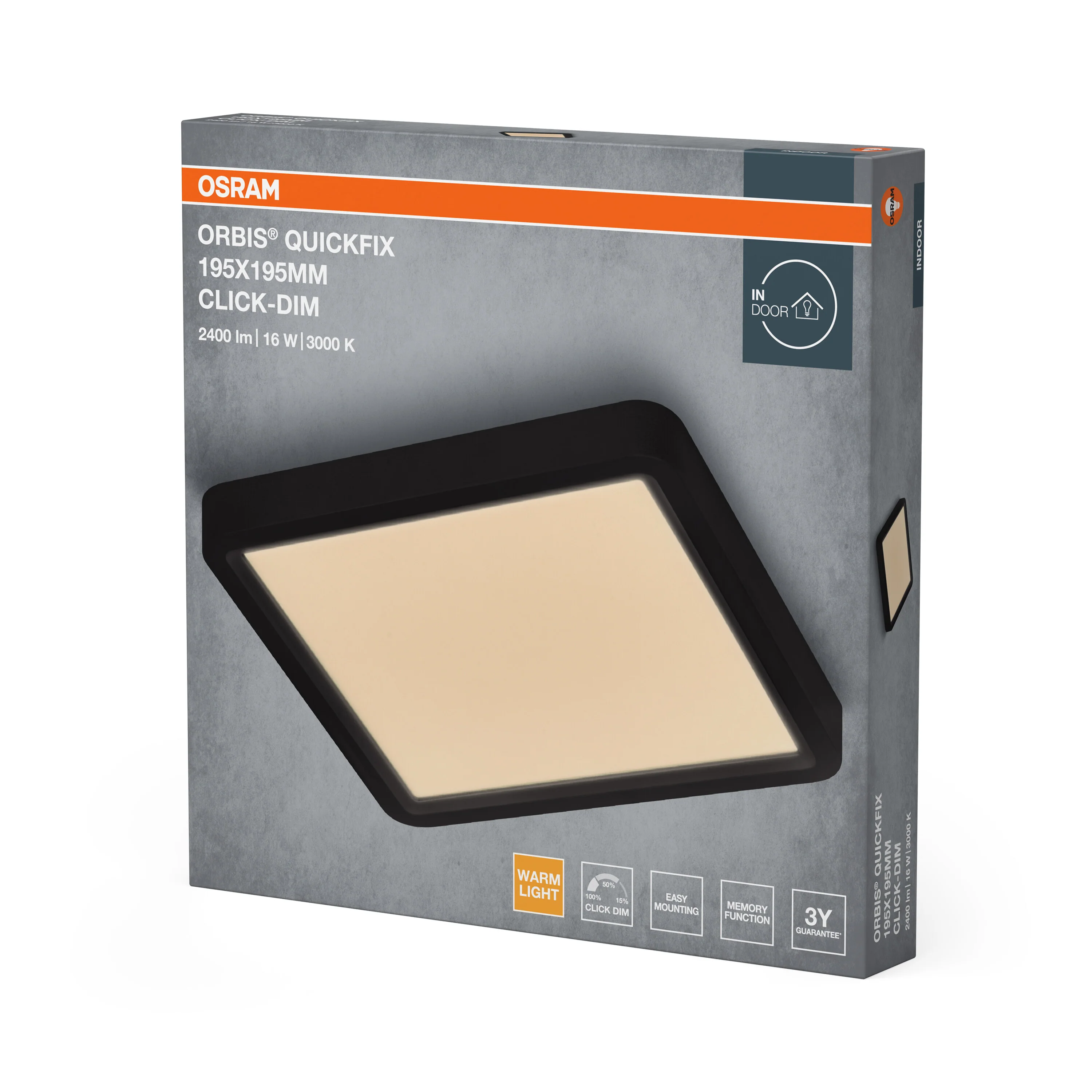 Plafon LED OSRAM Orbis Quickfix 195x195mm 16W Click Dim 830 czarny - Image 6