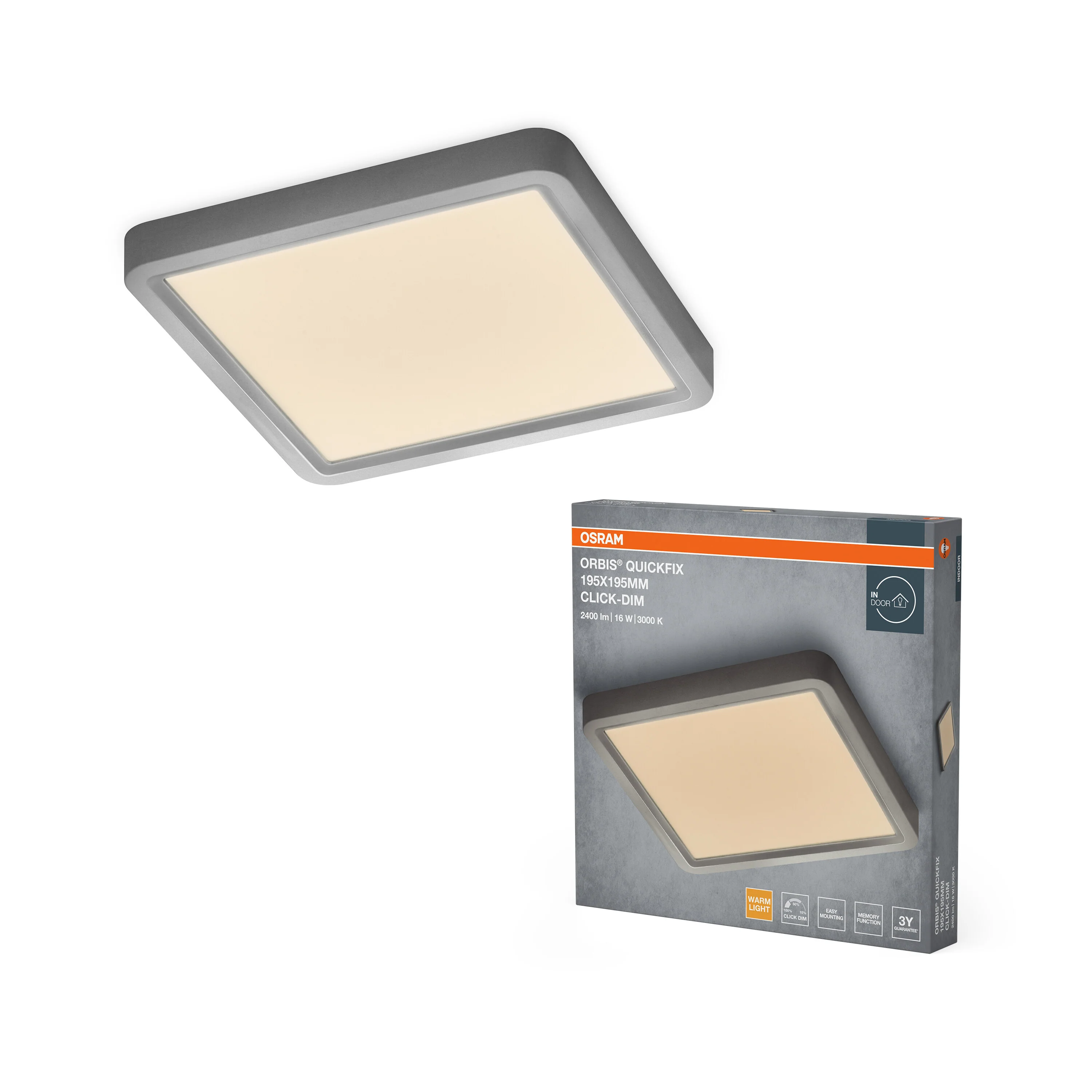 Plafon LED OSRAM Orbis Quickfix 195x195mm 16W Click Dim 830 Silver - Image 5