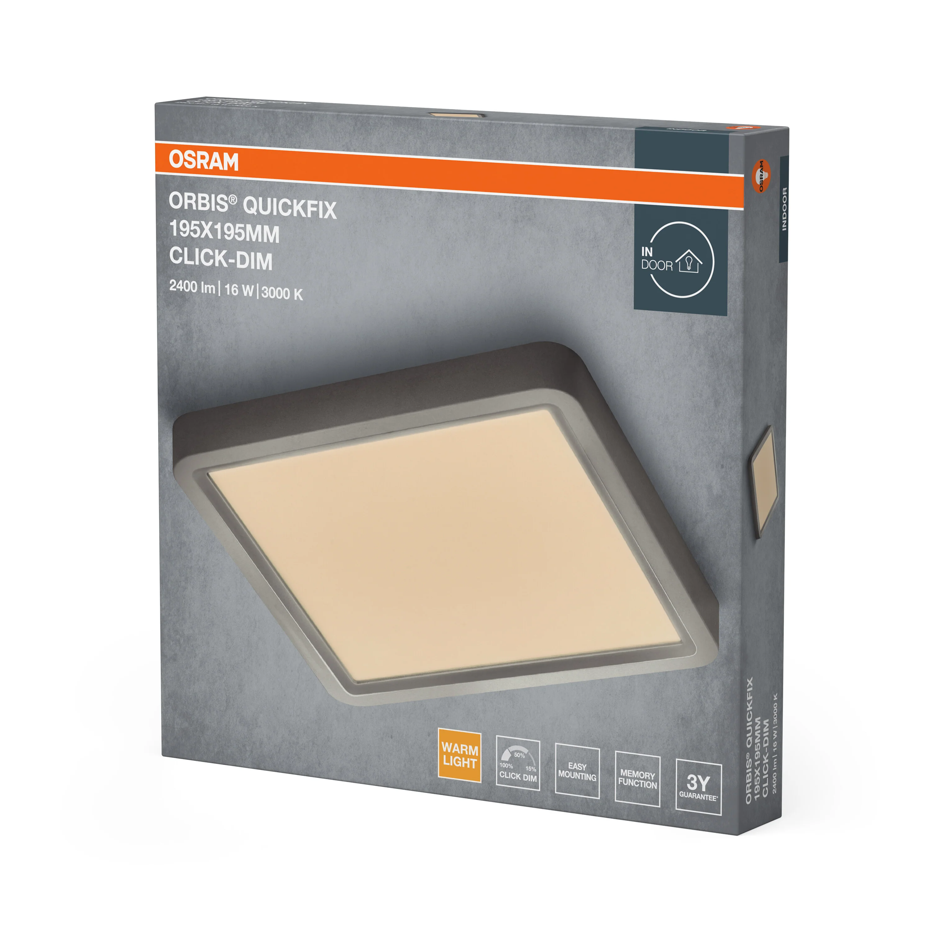 Plafon LED OSRAM Orbis Quickfix 195x195mm 16W Click Dim 830 Silver - Image 6