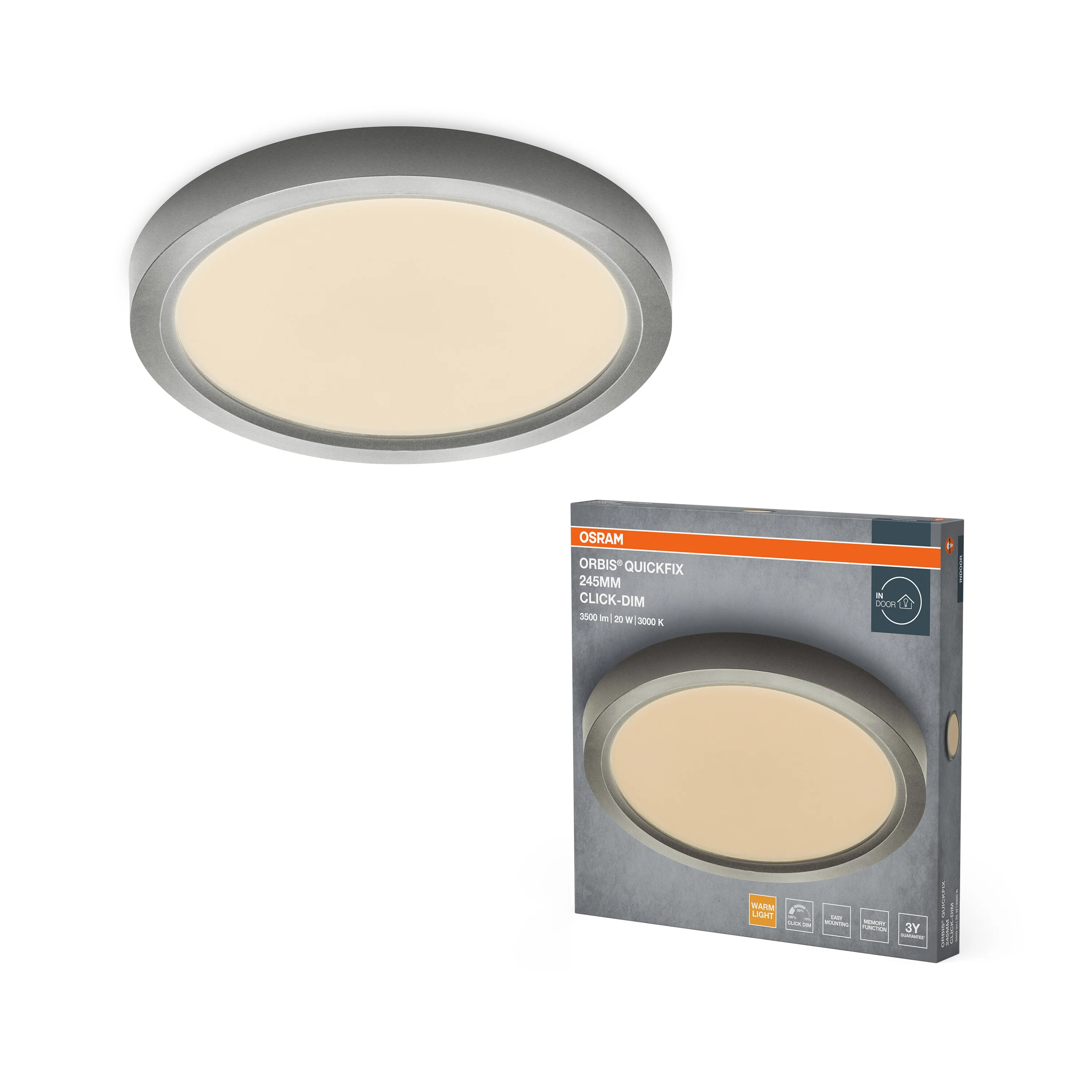 Plafon LED OSRAM Orbis Quickfix 245mm 20W Click Dim 830 Silver - Image 5