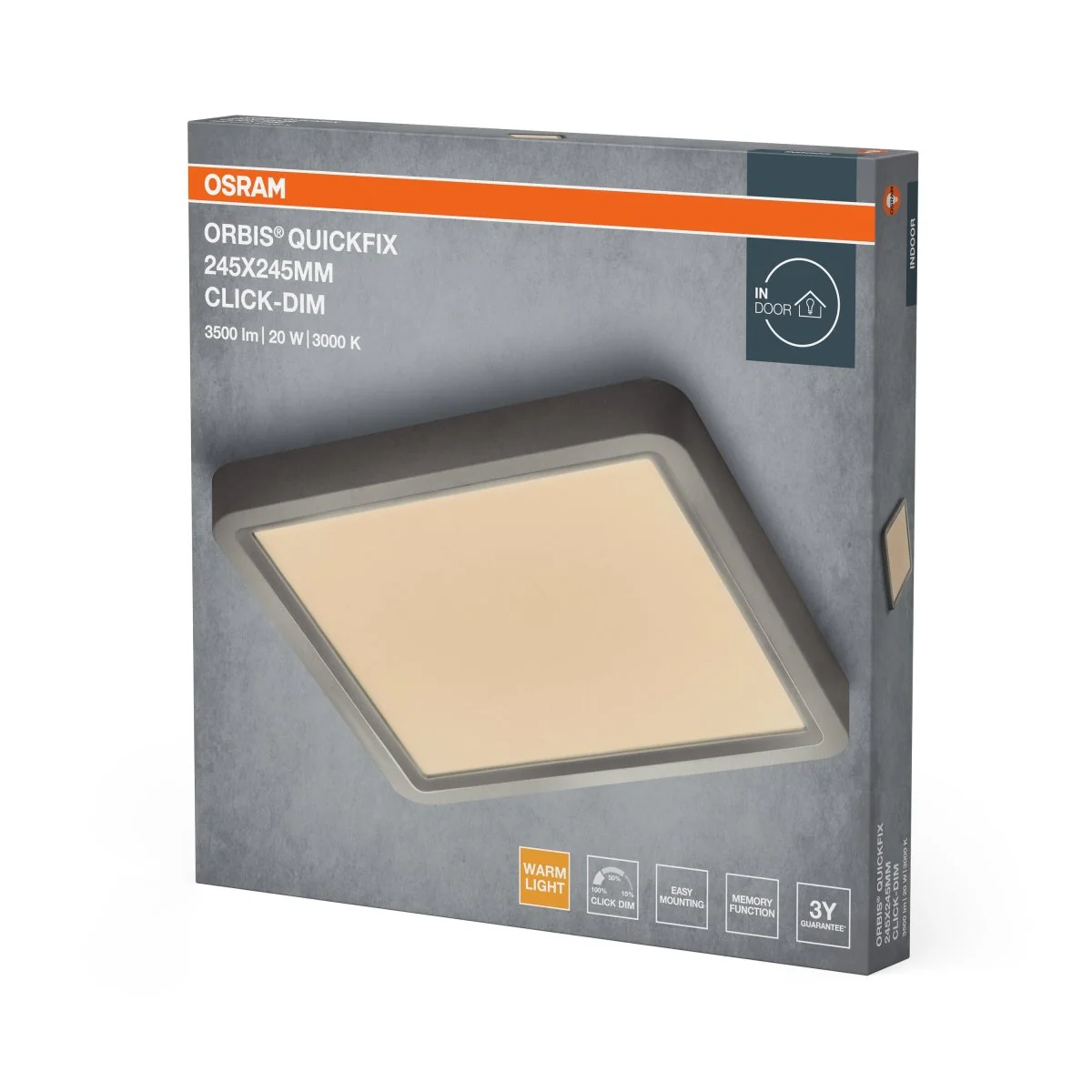 Plafon LED OSRAM Orbis Quickfix 245x245mm 20W Click Dim 830 Silver - Image 2