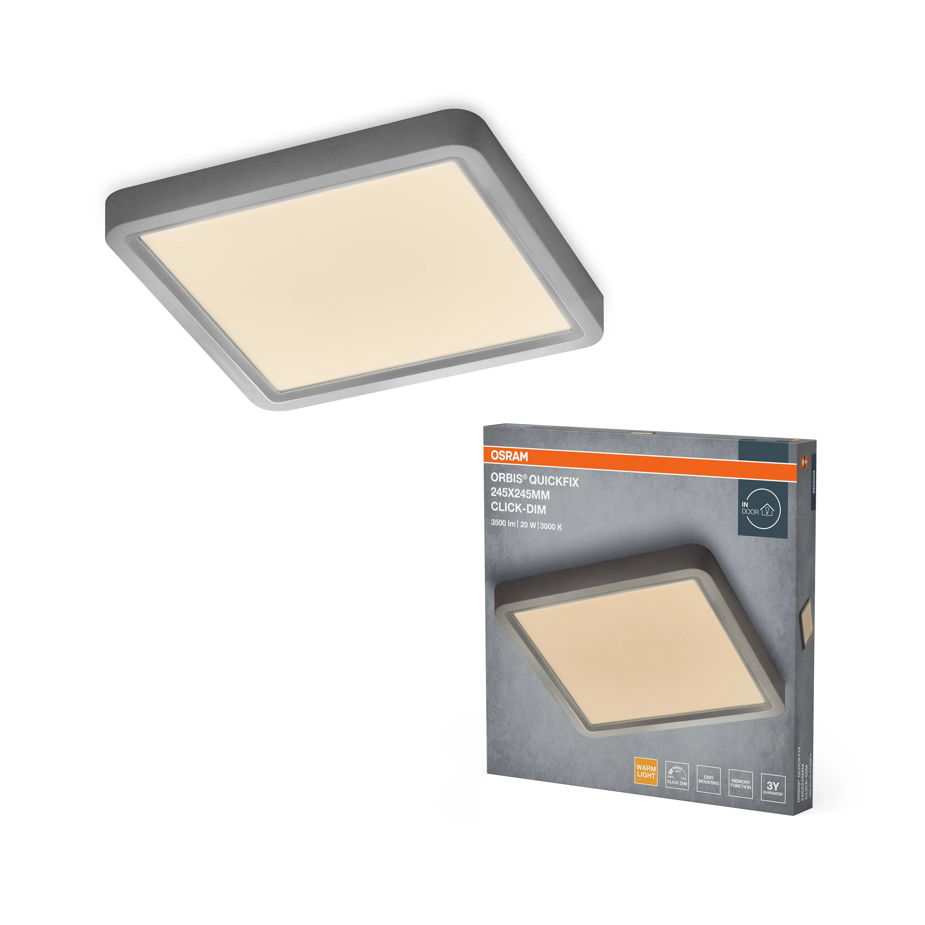 Plafon LED OSRAM Orbis Quickfix 245x245mm 20W Click Dim 830 Silver - Image 5