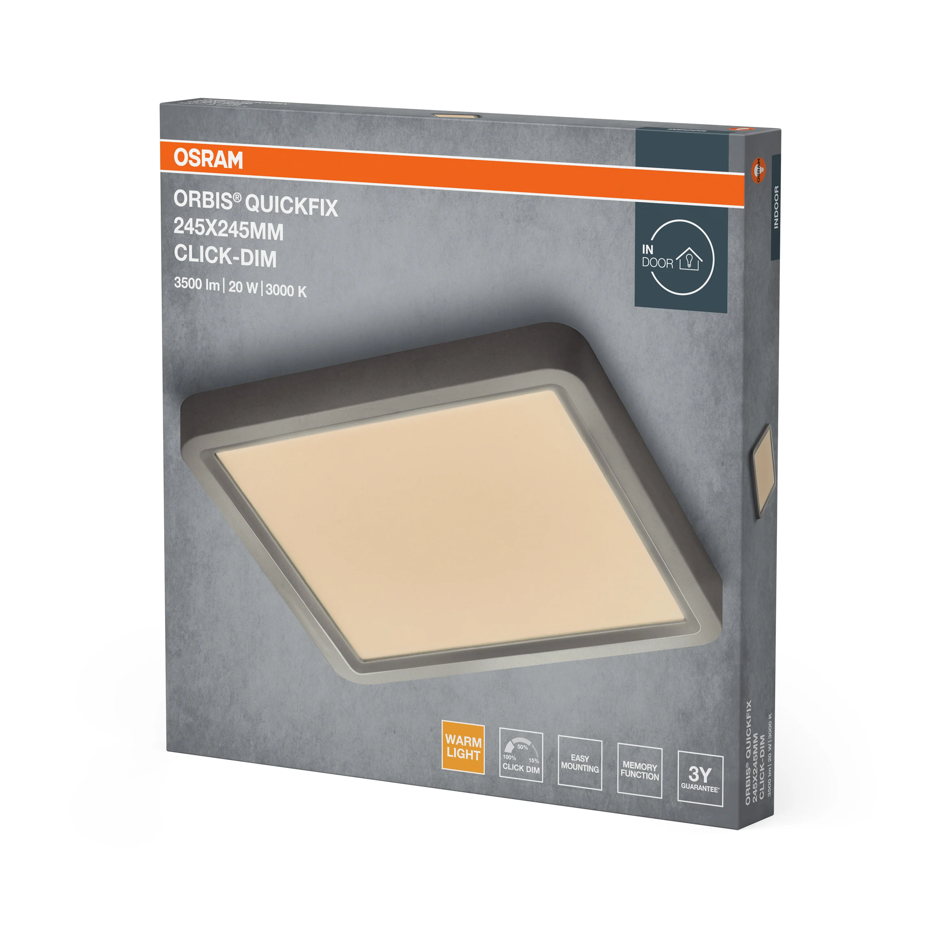 Plafon LED OSRAM Orbis Quickfix 245x245mm 20W Click Dim 830 Silver - Image 6