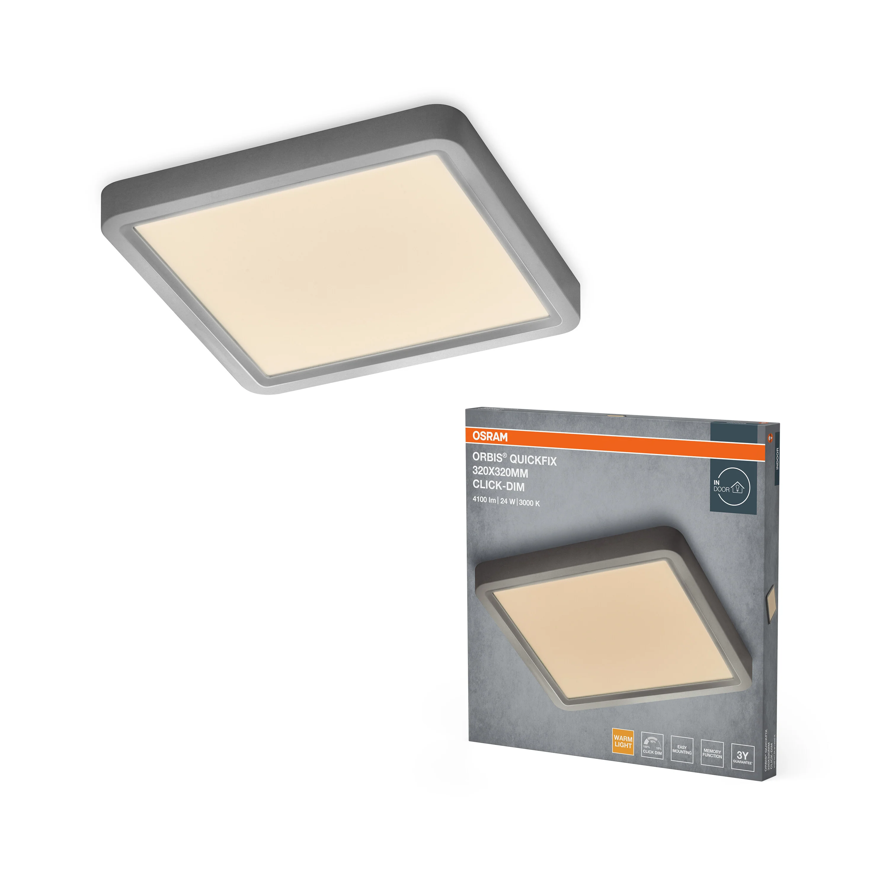 Plafon LED OSRAM Orbis Quickfix 320x320mm 24W Click Dim 830 Silver - Image 5