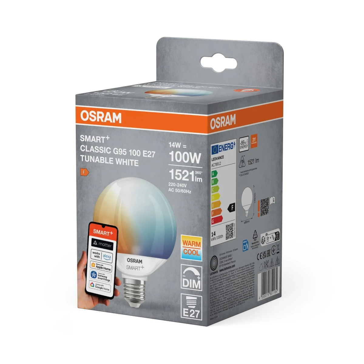 Plafon LED OSRAM SMART+ MATTER Globe 95 100 14W 827...865 TW E27 - Image 2