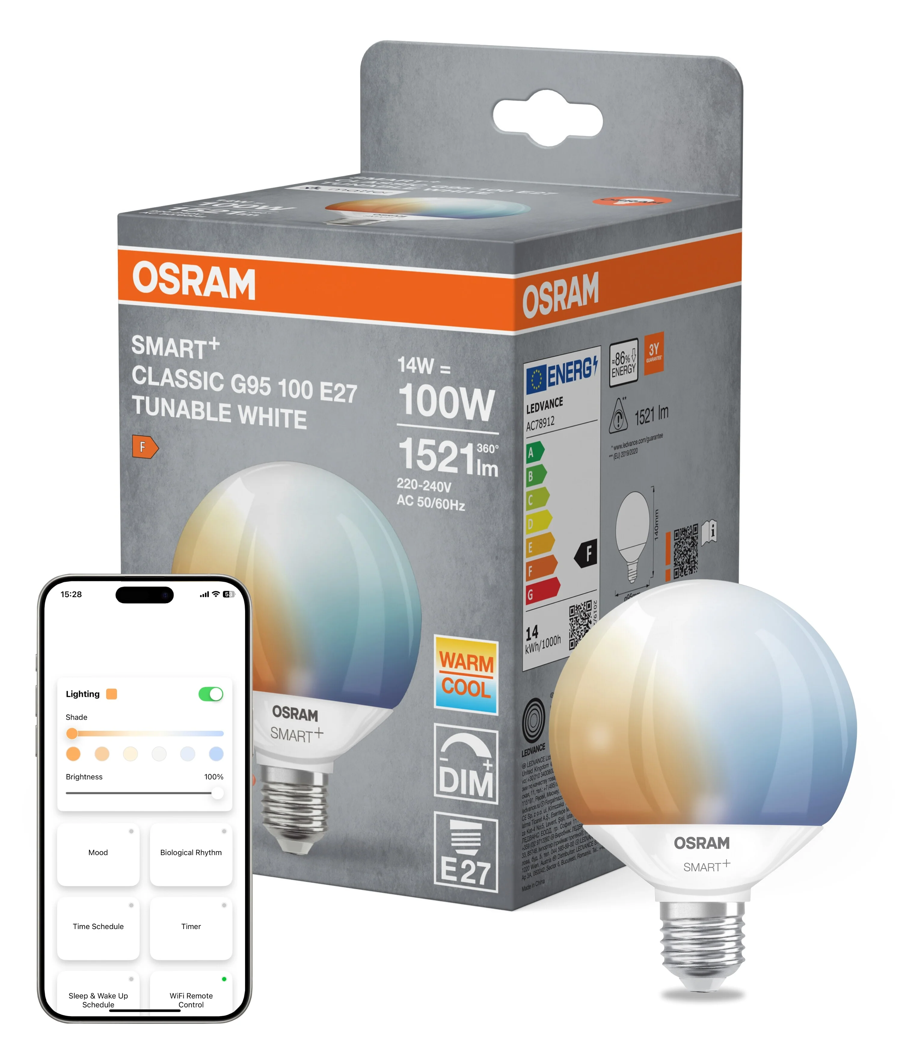 Plafon LED OSRAM SMART+ MATTER Globe 95 100 14W 827...865 TW E27 - Image 4