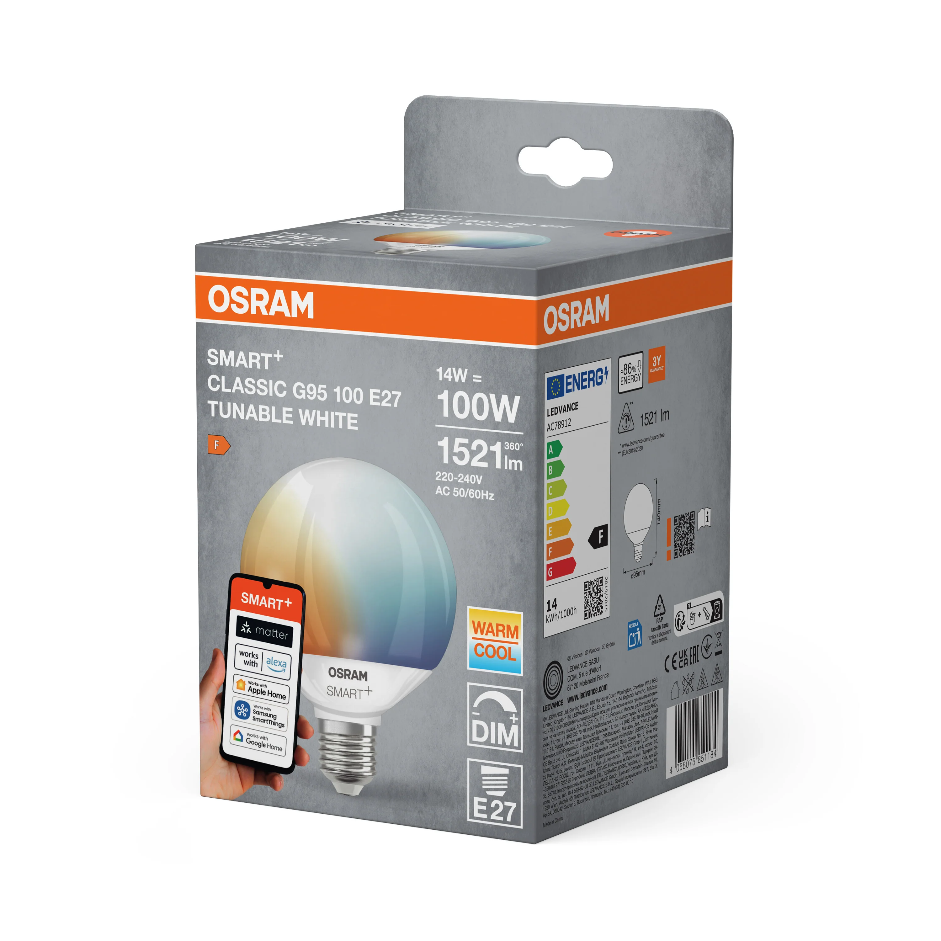 Plafon LED OSRAM SMART+ MATTER Globe 95 100 14W 827...865 TW E27 - Image 5