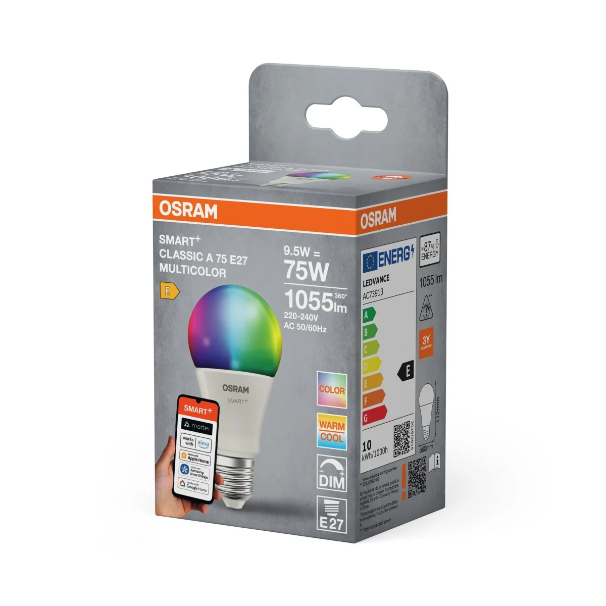 Plafon LED OSRAM SMART+ MATTER Multicolor Classic A75 9.5W E27 - Image 2