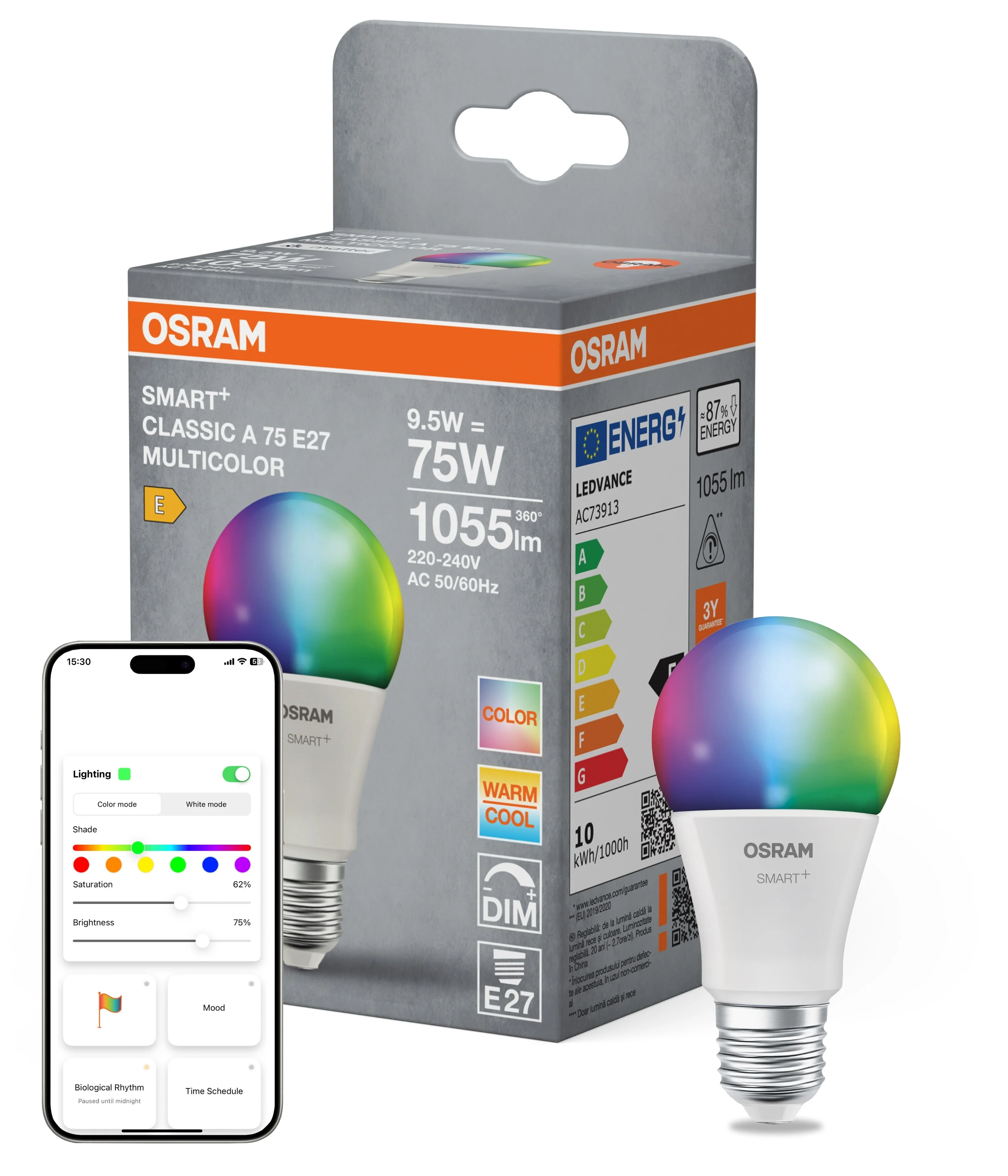 Plafon LED OSRAM SMART+ MATTER Multicolor Classic A75 9.5W E27 - Image 5