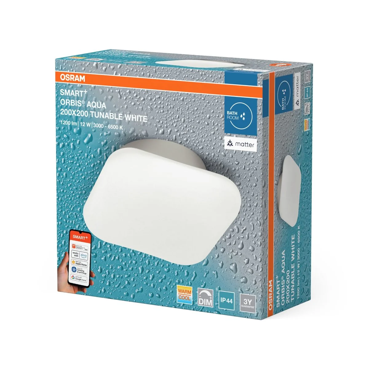Plafon LED OSRAM SMART+ MATTER Orbis Wall Aqua IP44 200x200mm Tunable biały - Image 2