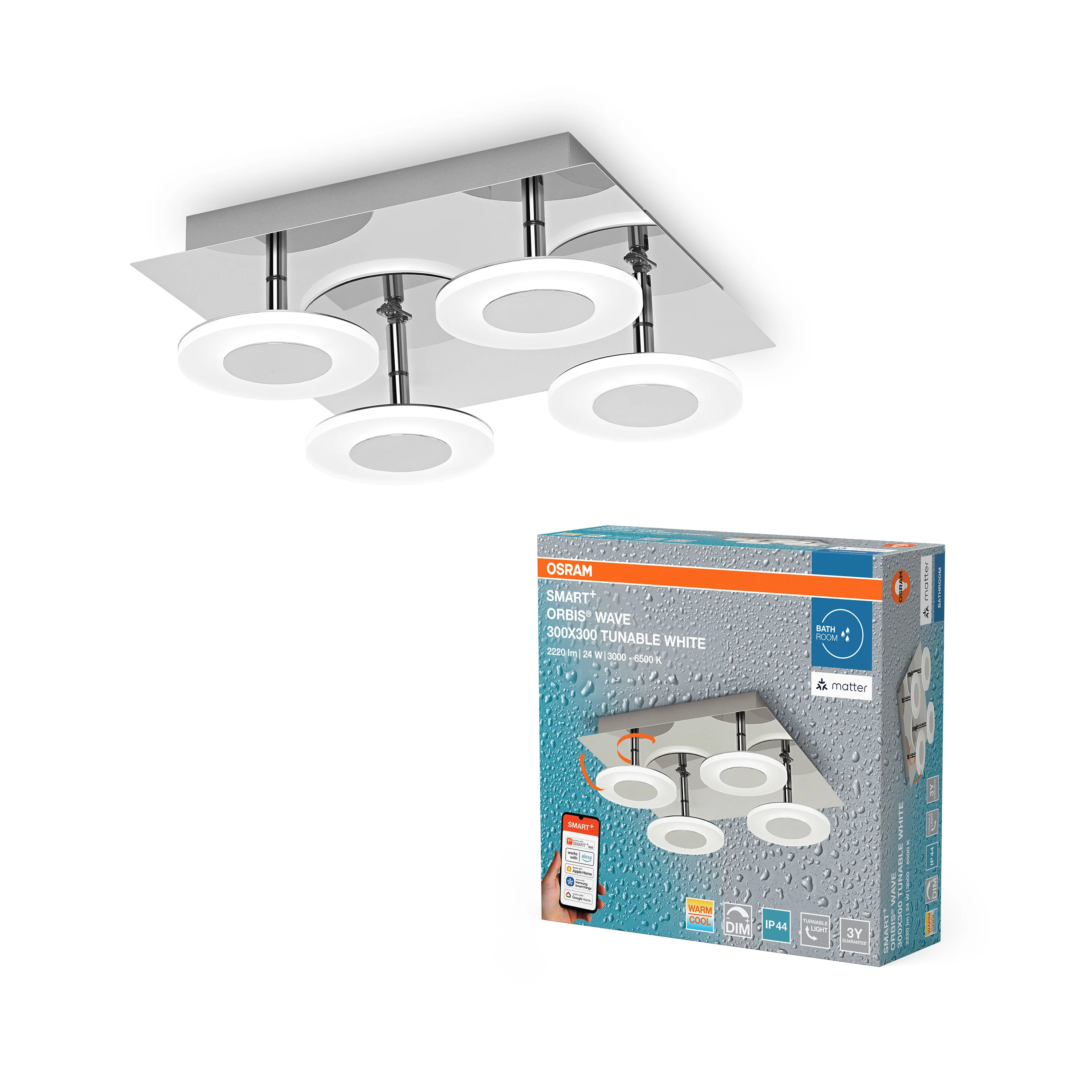 Plafon LED OSRAM SMART+ MATTER Orbis Wall Wave IP44 300x300mm Tunable biały - Image 5