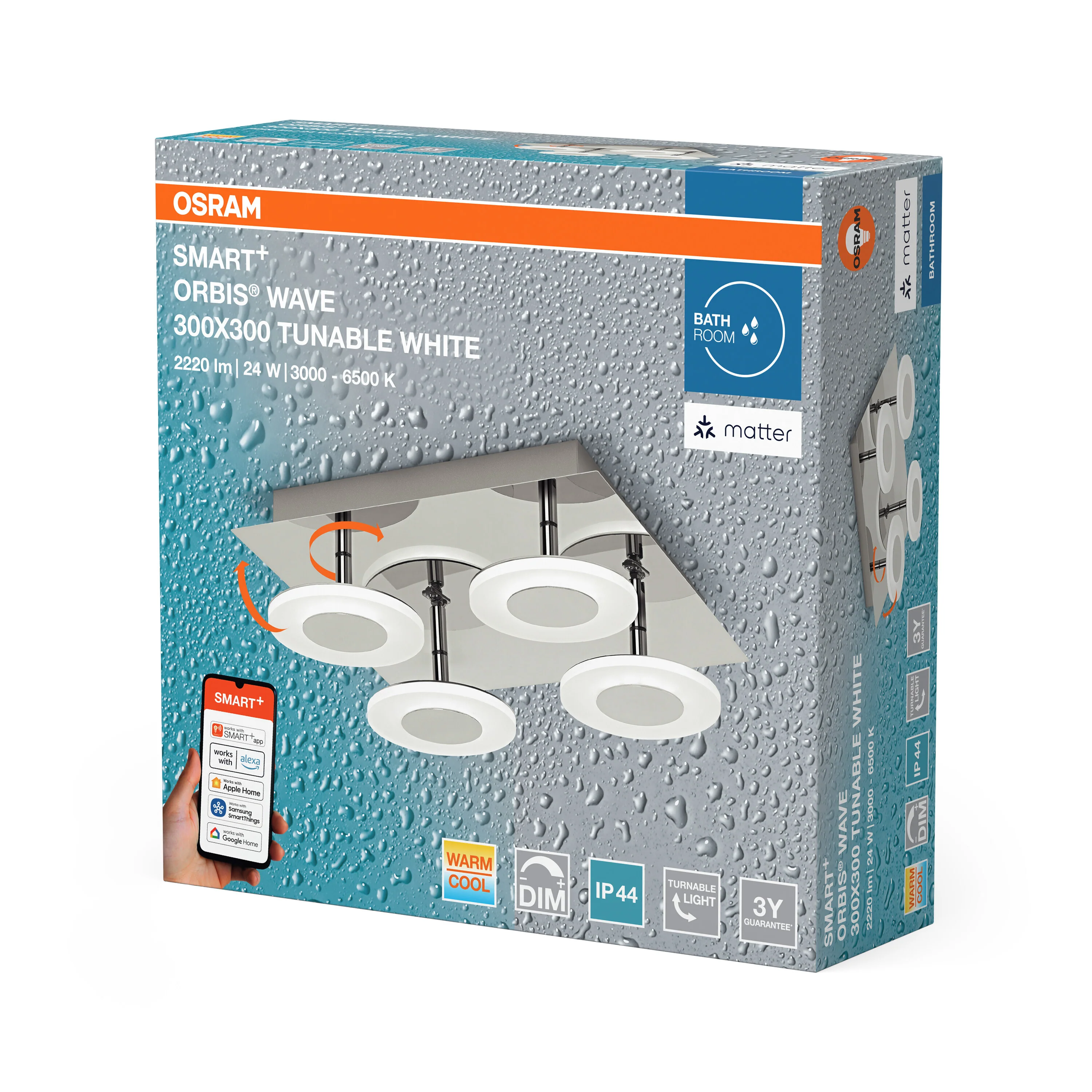 Plafon LED OSRAM SMART+ MATTER Orbis Wall Wave IP44 300x300mm Tunable biały - Image 6