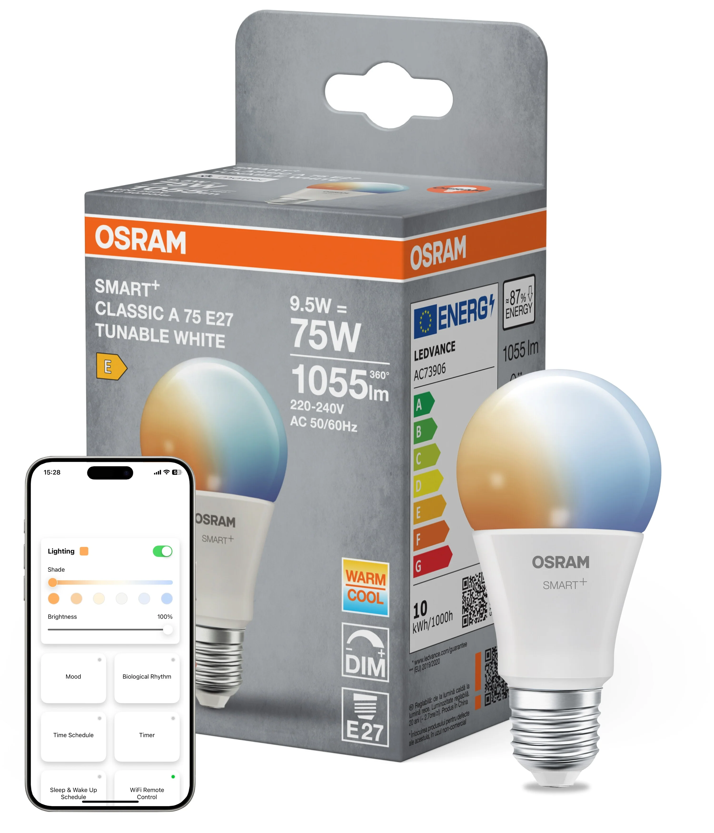 Plafon LED OSRAM SMART+ MATTER Tunable biały Classic A75 9.5W E27 - Image 5