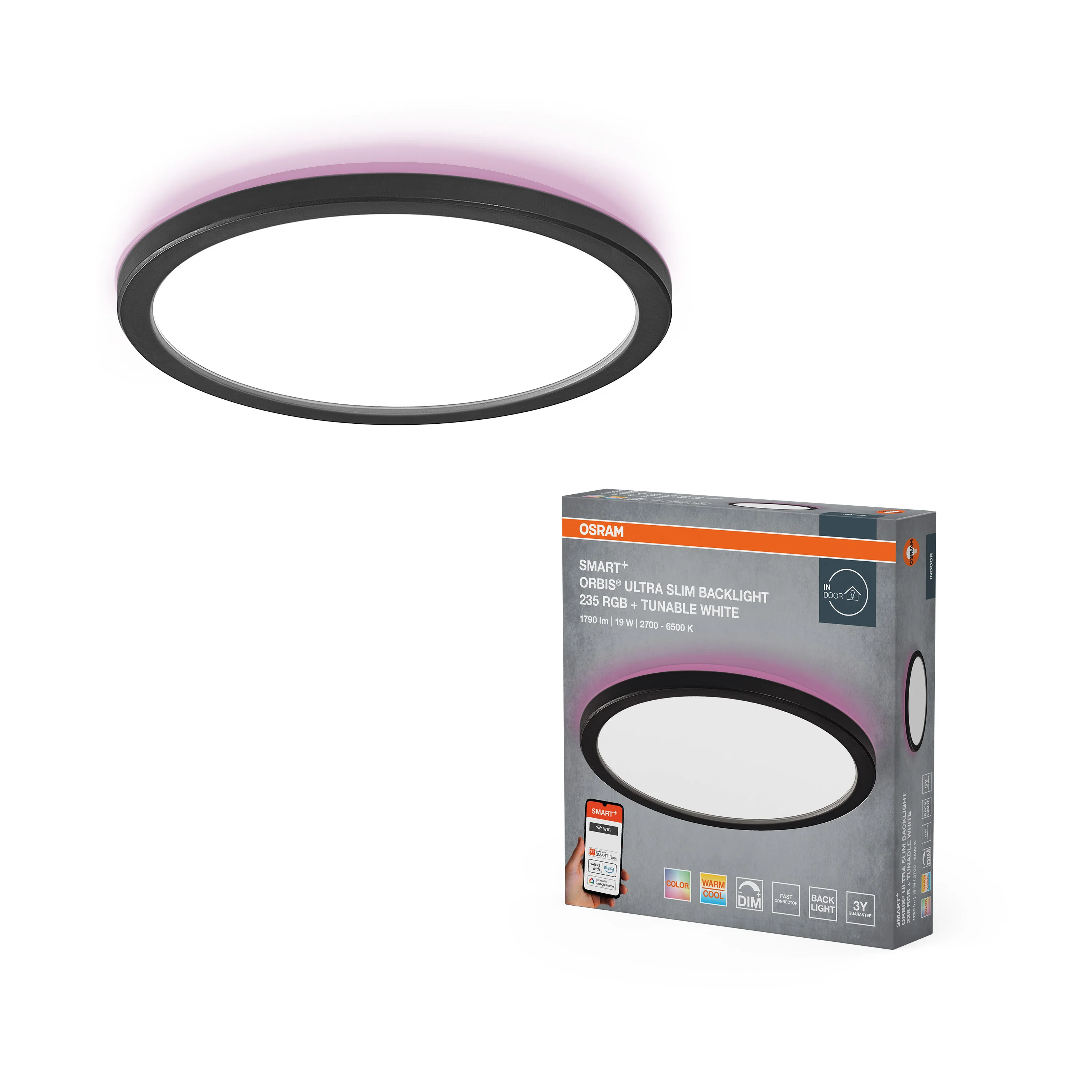 Plafon LED OSRAM SMART+ ORBIS Ultra Slim Backlight czarny 235mm RGB + TW - Image 5
