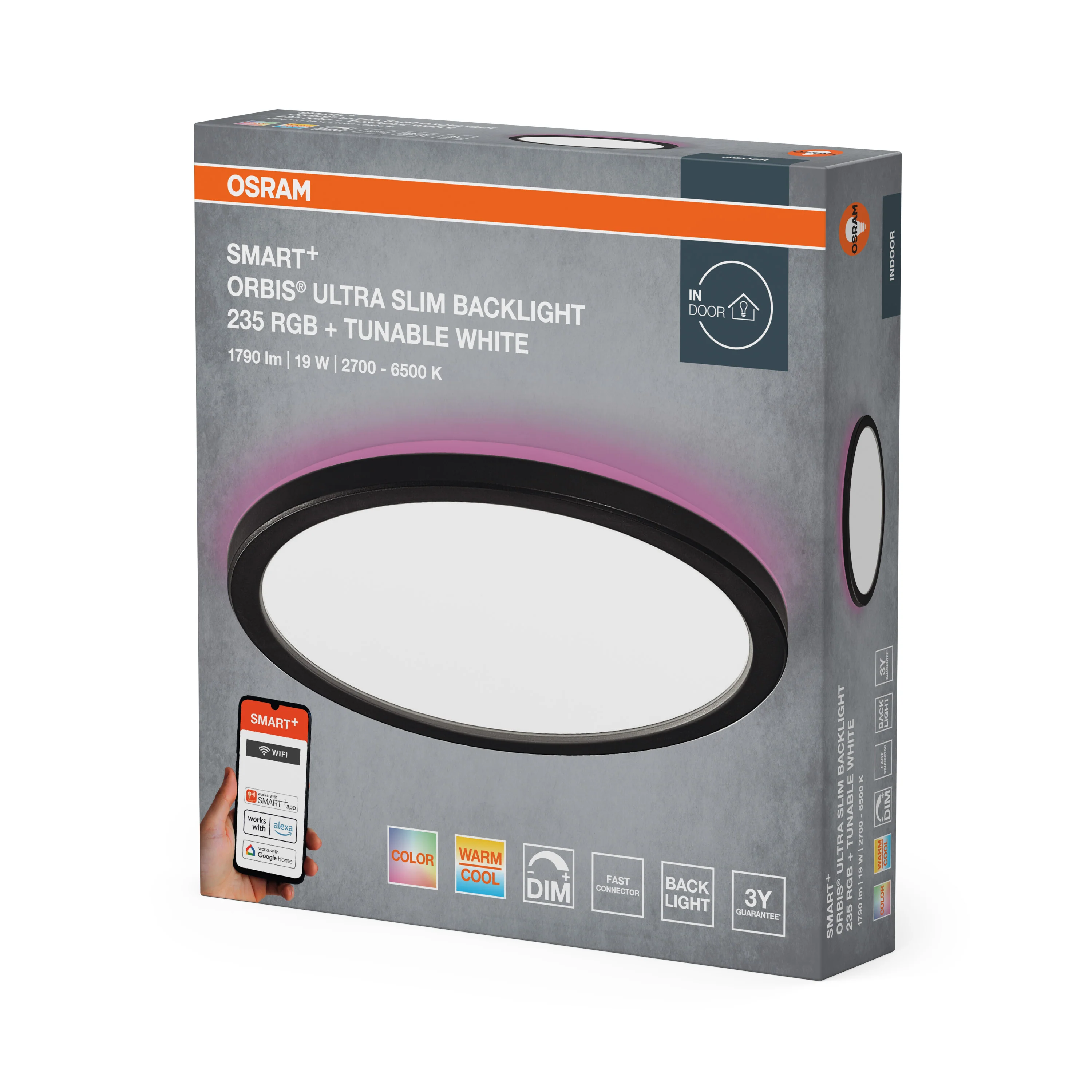 Plafon LED OSRAM SMART+ ORBIS Ultra Slim Backlight czarny 235mm RGB + TW - Image 6