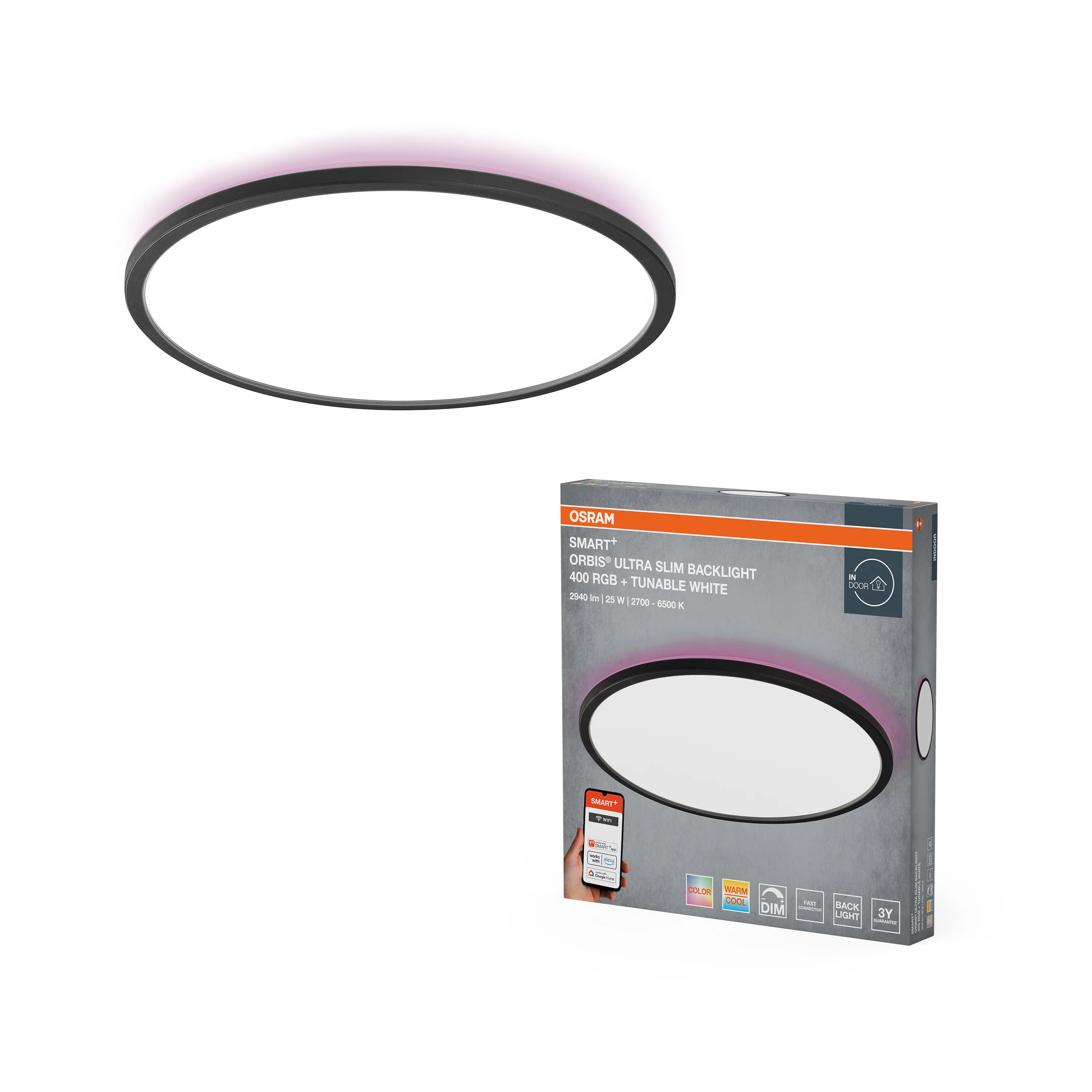 Plafon LED OSRAM SMART+ ORBIS Ultra Slim Backlight czarny 400mm RGB + TW - Image 5