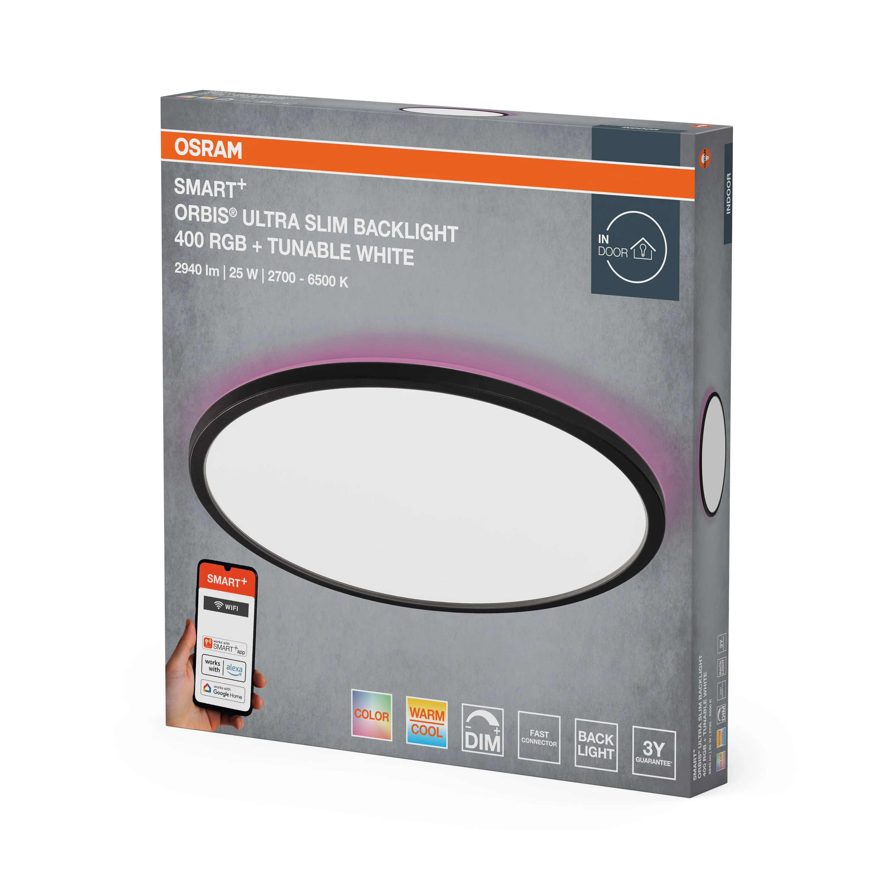 Plafon LED OSRAM SMART+ ORBIS Ultra Slim Backlight czarny 400mm RGB + TW - Image 6