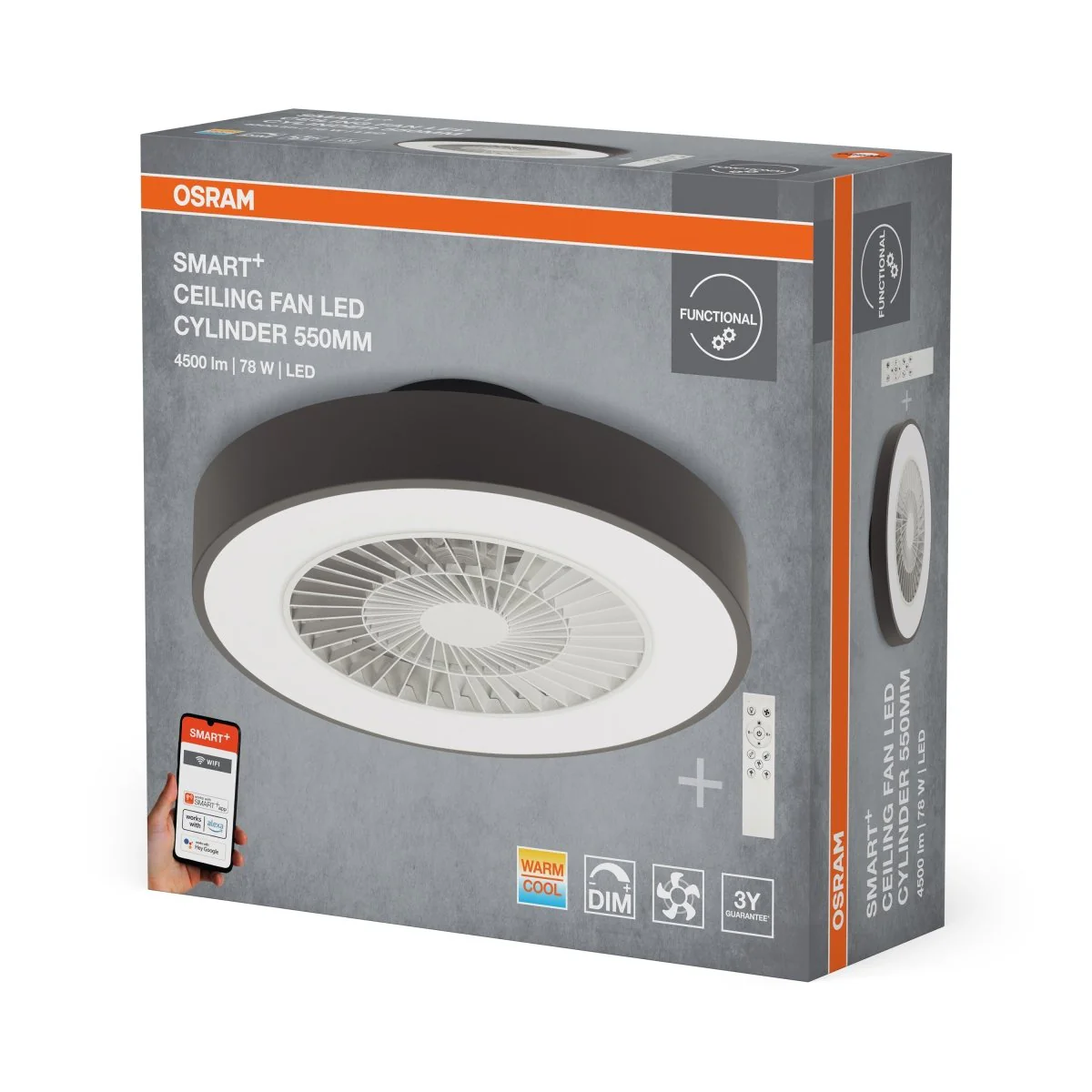 Plafon LED OSRAM SMART+ Wifi Ceiling Fan LED Cylinder 550mm + RC - Image 2