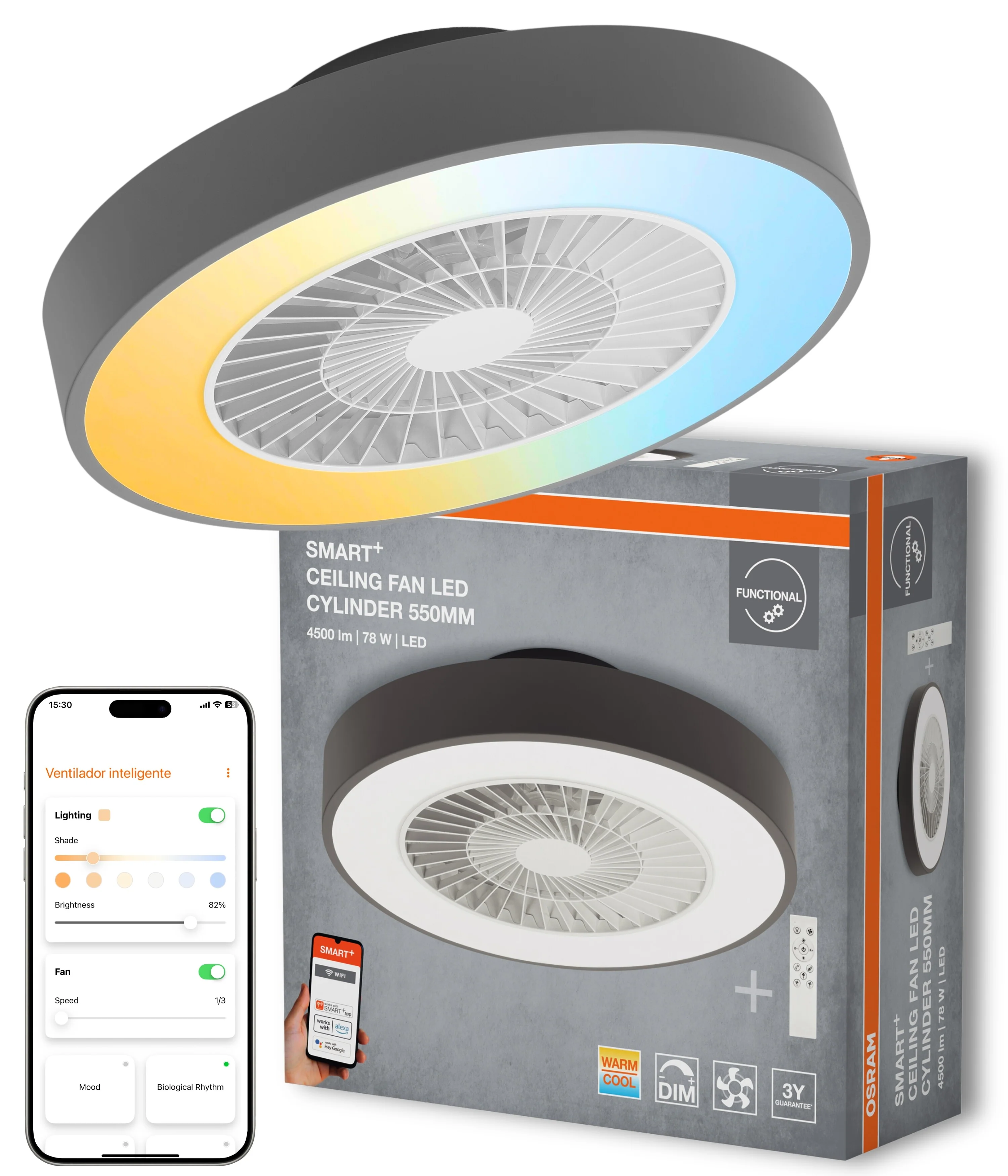 Plafon LED OSRAM SMART+ Wifi Ceiling Fan LED Cylinder 550mm + RC - Image 5