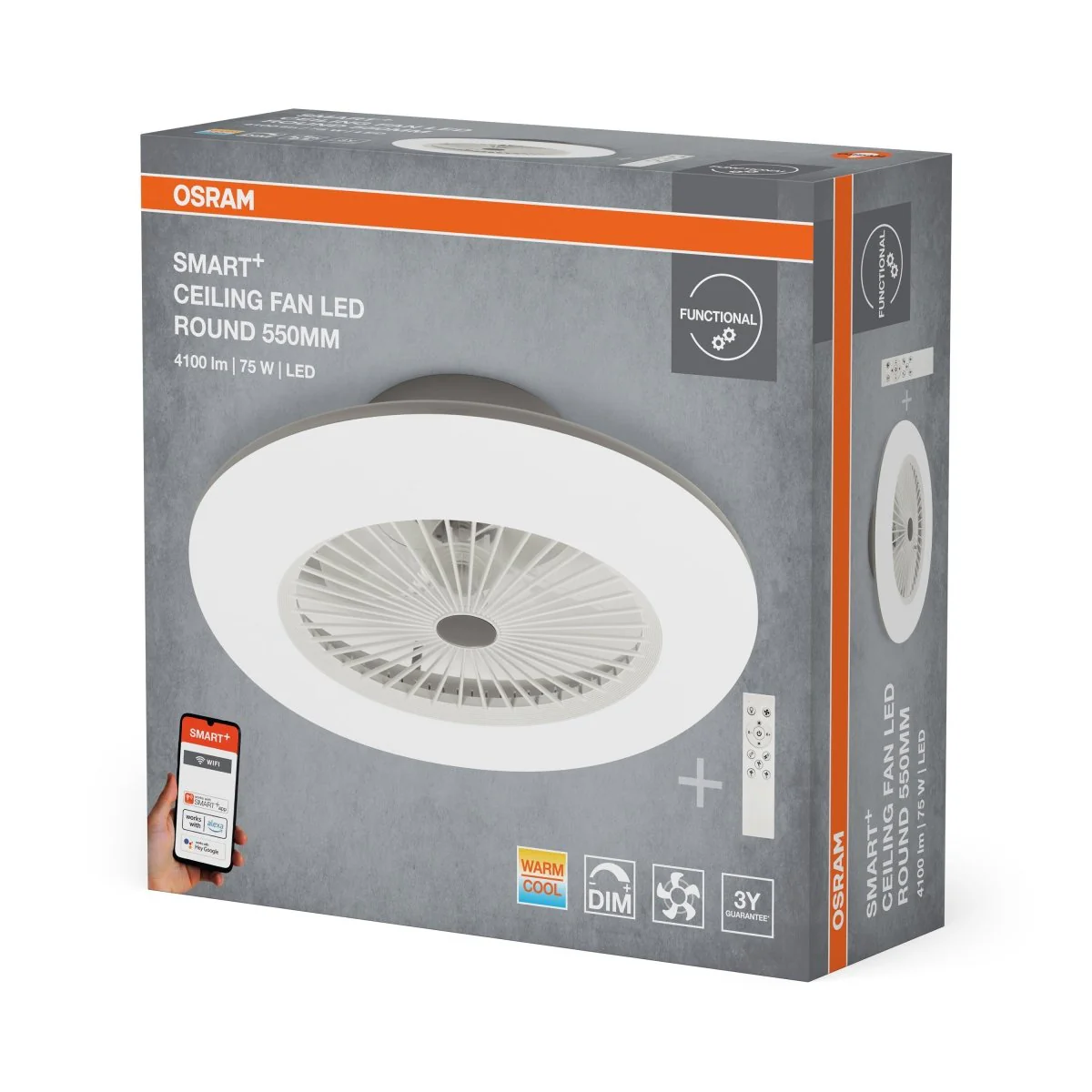 Plafon LED OSRAM SMART+ Wifi Ceiling Fan LED Round 550mm + RC - Image 2