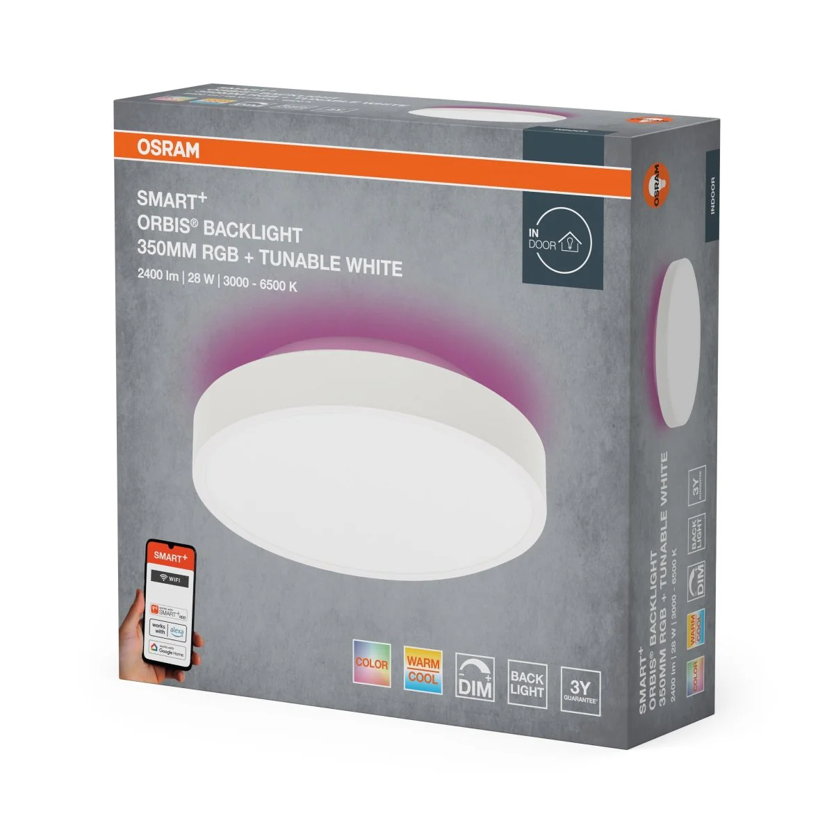 Plafon LED OSRAM SMART+ Wifi Orbis Backlight biały 350mm TW - Image 2