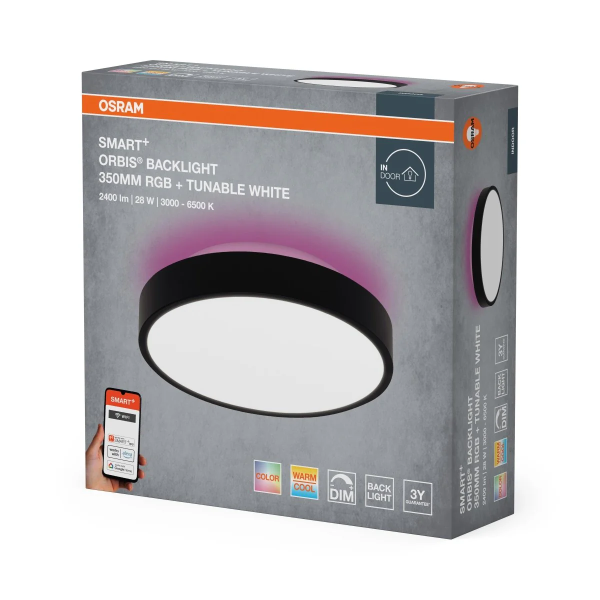 Plafon LED OSRAM SMART+ Wifi Orbis Backlight czarny 350mm TW - Image 2