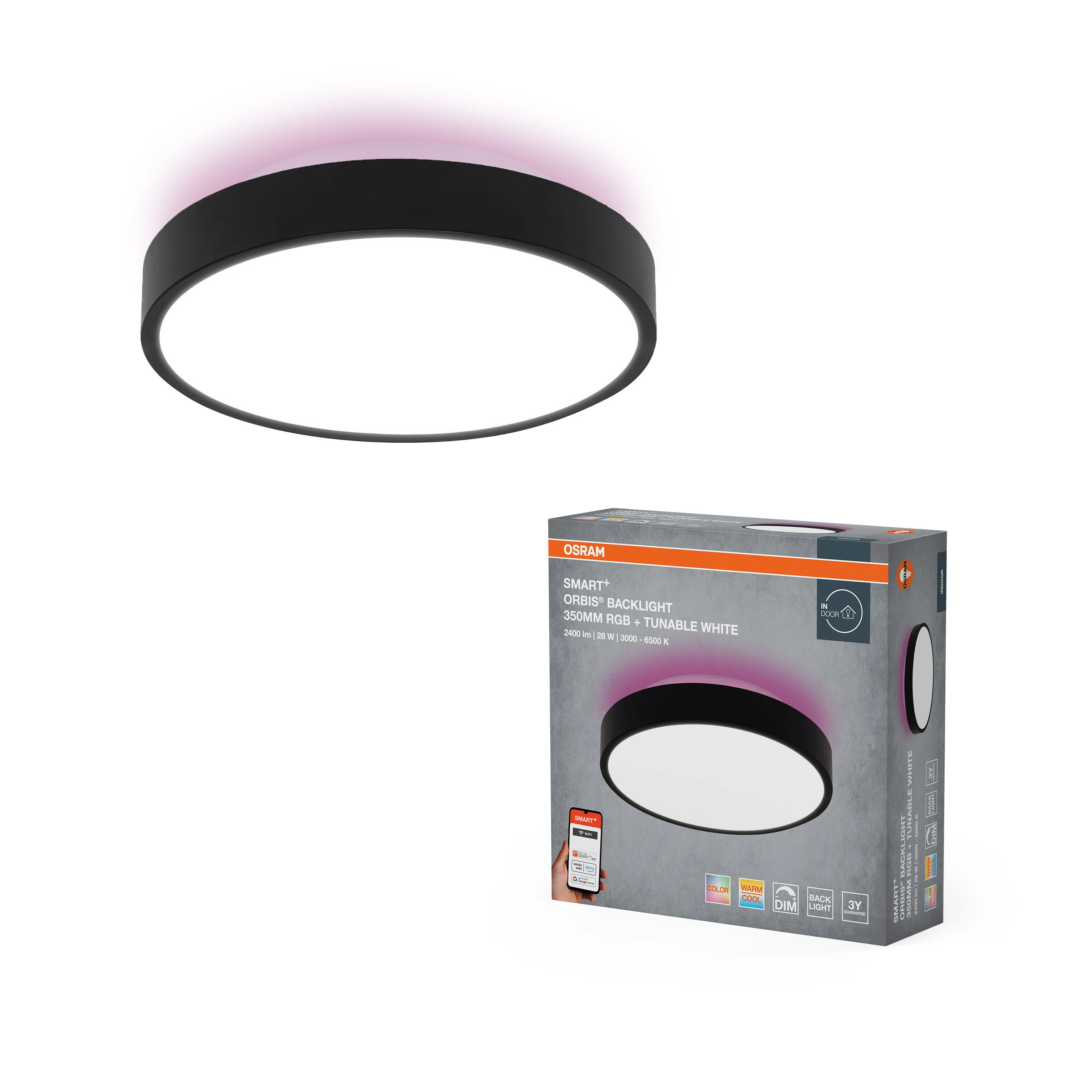 Plafon LED OSRAM SMART+ Wifi Orbis Backlight czarny 350mm TW - Image 5