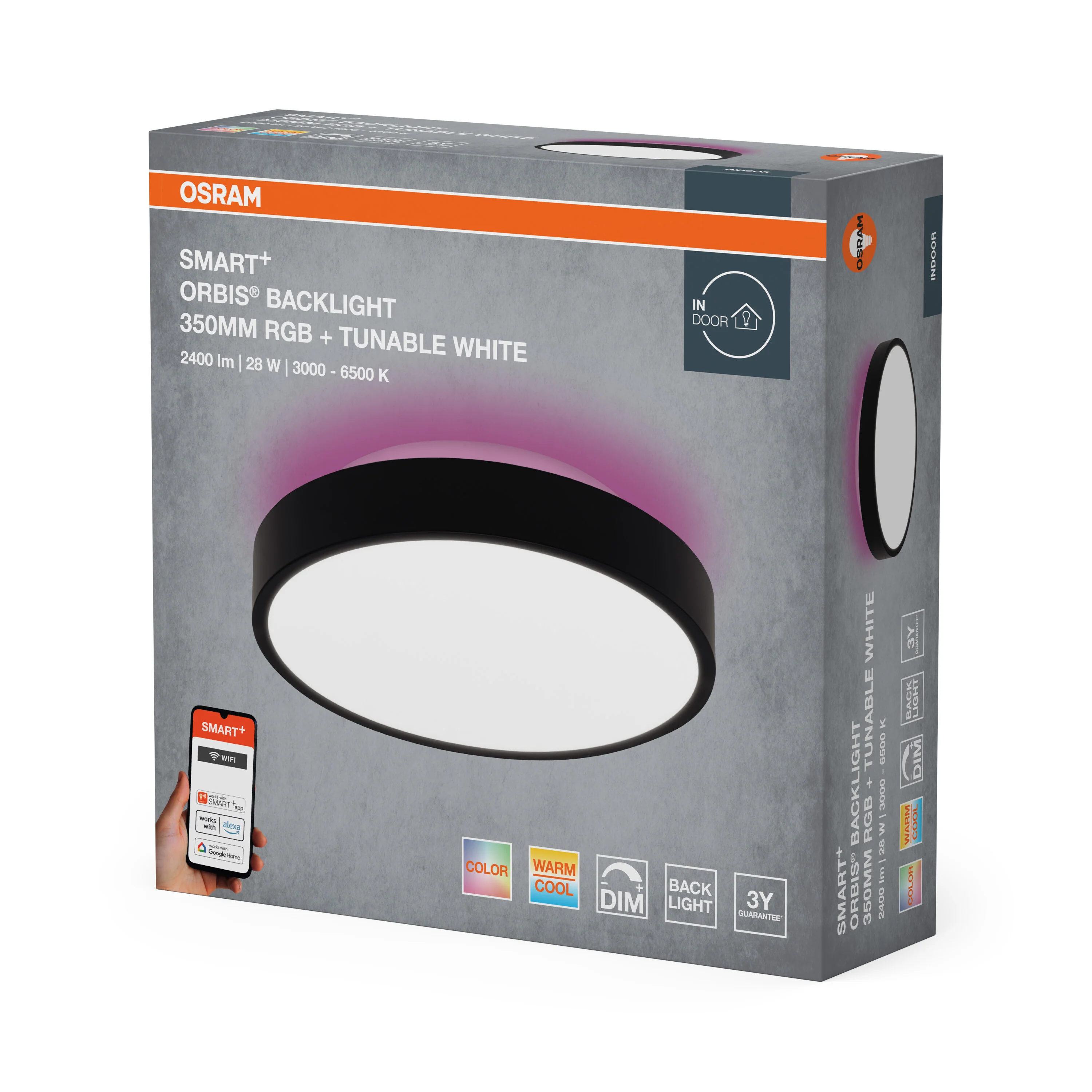 Plafon LED OSRAM SMART+ Wifi Orbis Backlight czarny 350mm TW - Image 6