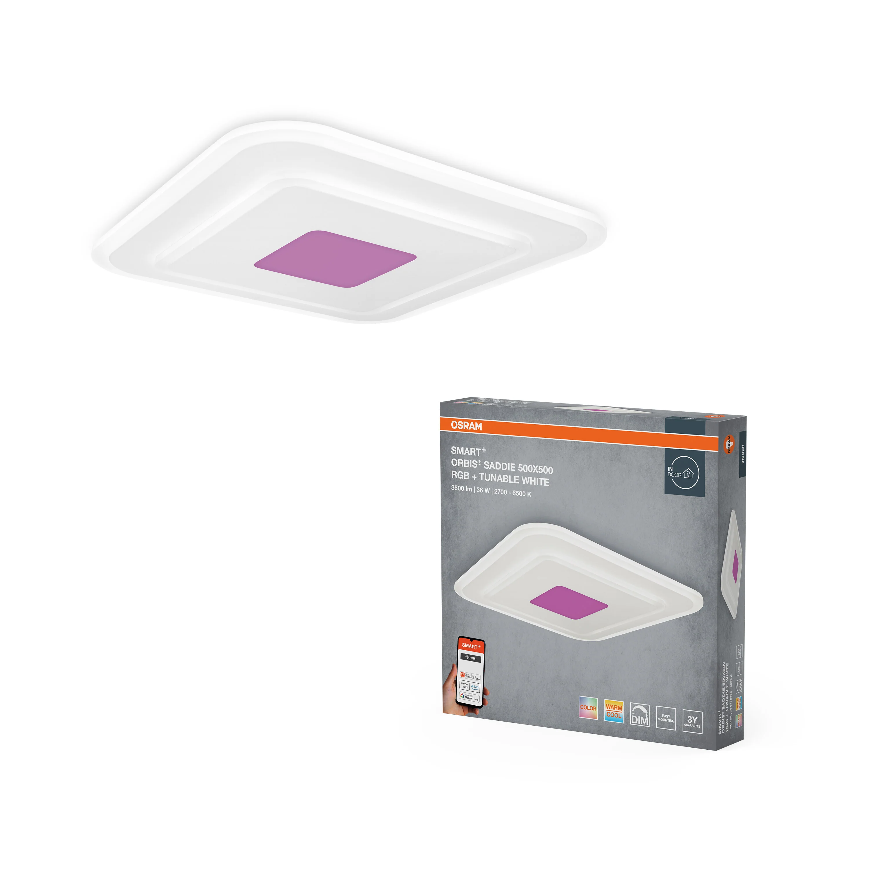 Plafon LED OSRAM SMART+ Wifi Orbis Saddie 500x500mm RGB + TW - Image 5