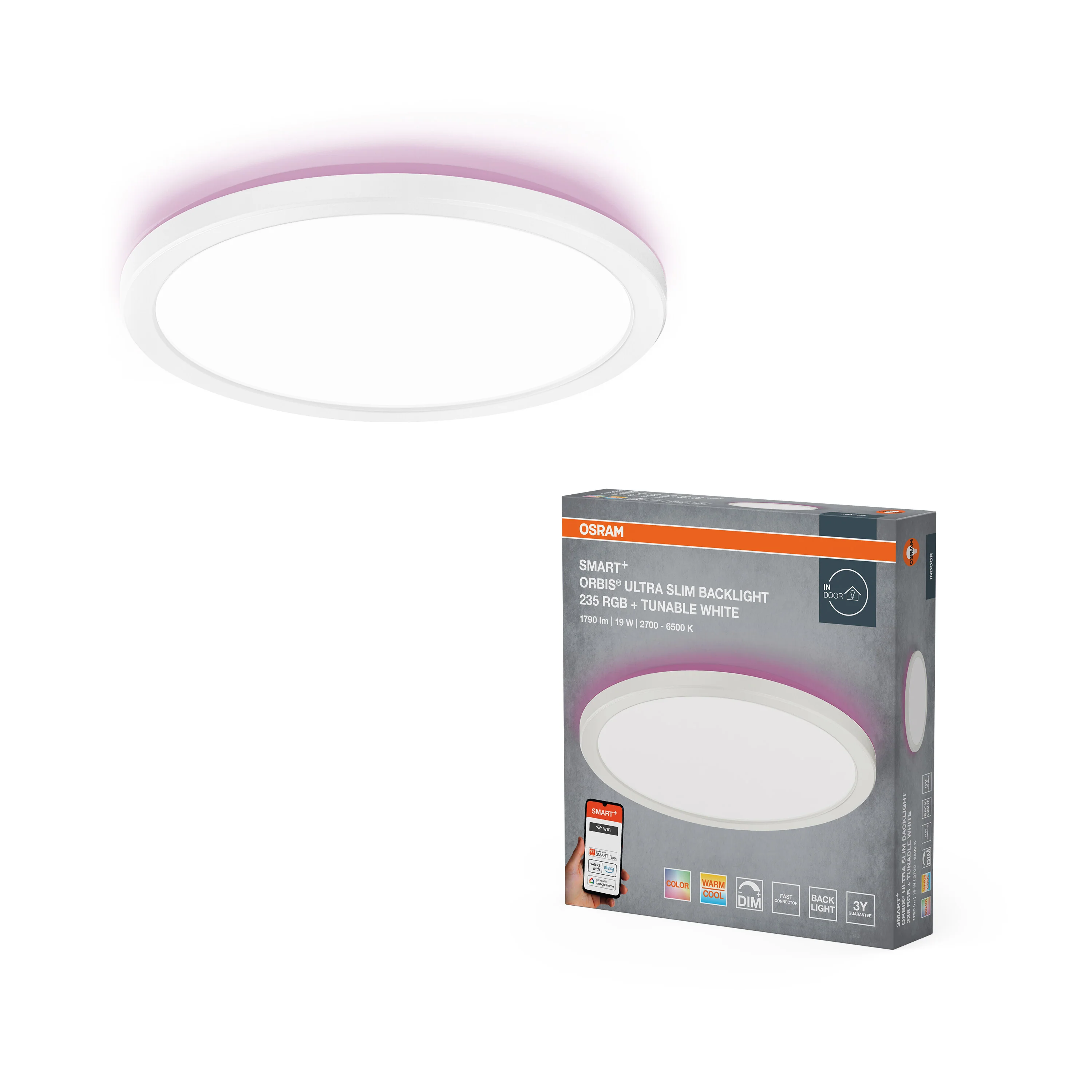 Plafon LED OSRAM SMART+ Wifi Orbis Ultra Slim Backlight 235mm biały RGB + TW - Image 5