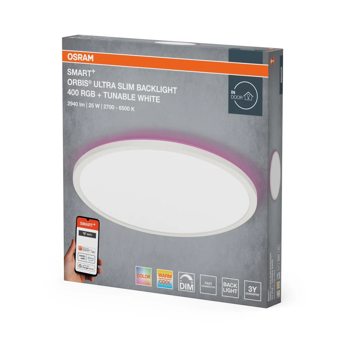 Plafon LED OSRAM SMART+ Wifi Orbis Ultra Slim Backlight 400mm biały RGB + TW - Image 2
