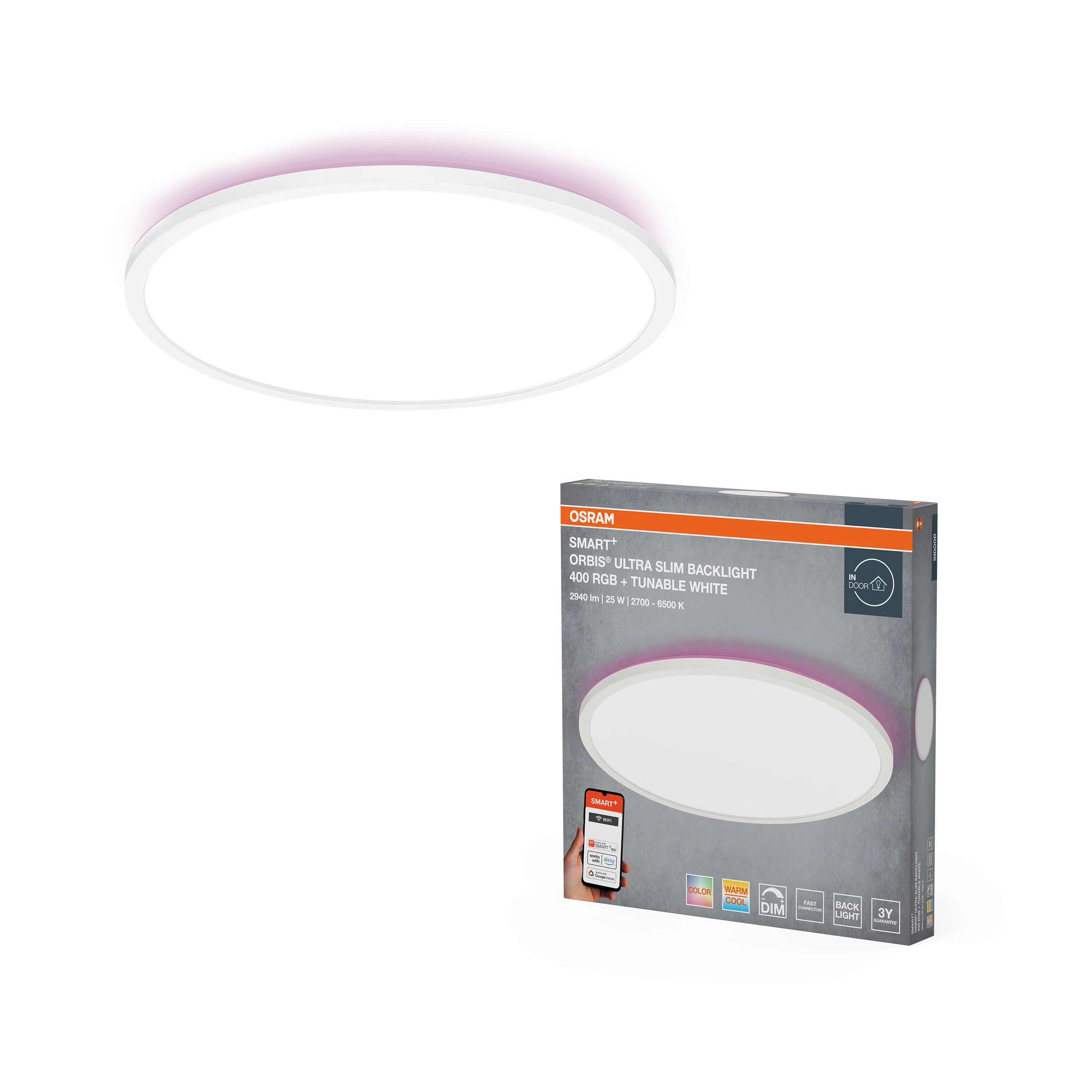 Plafon LED OSRAM SMART+ Wifi Orbis Ultra Slim Backlight 400mm biały RGB + TW - Image 5
