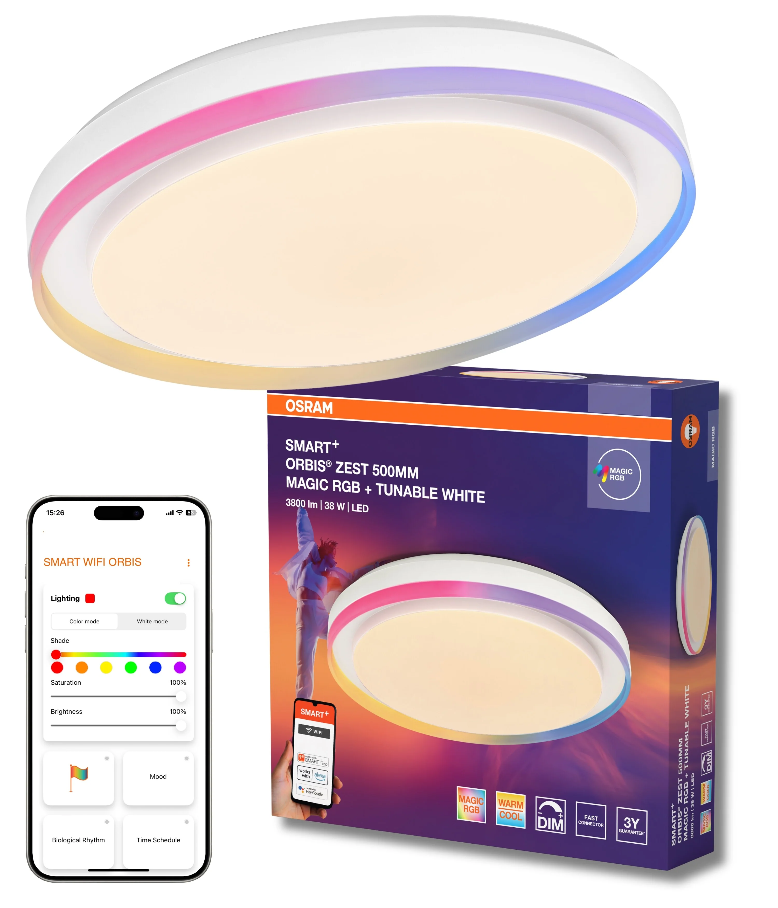 Plafon LED OSRAM Smart+ Wifi Orbis ZEST RGB 500mm biały - Image 5