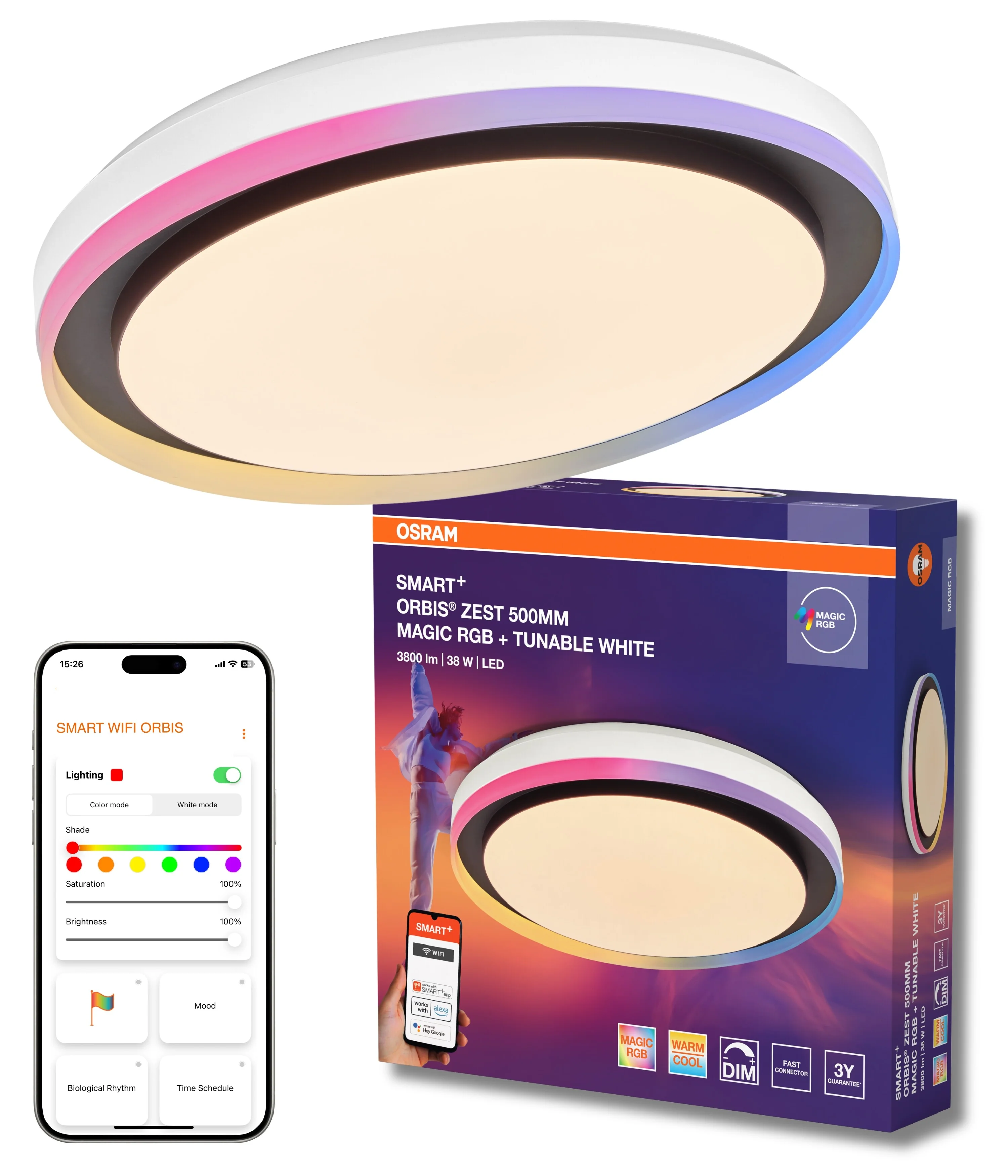 Plafon LED OSRAM Smart+ Wifi Orbis ZEST RGB 500mm czarny - Image 5