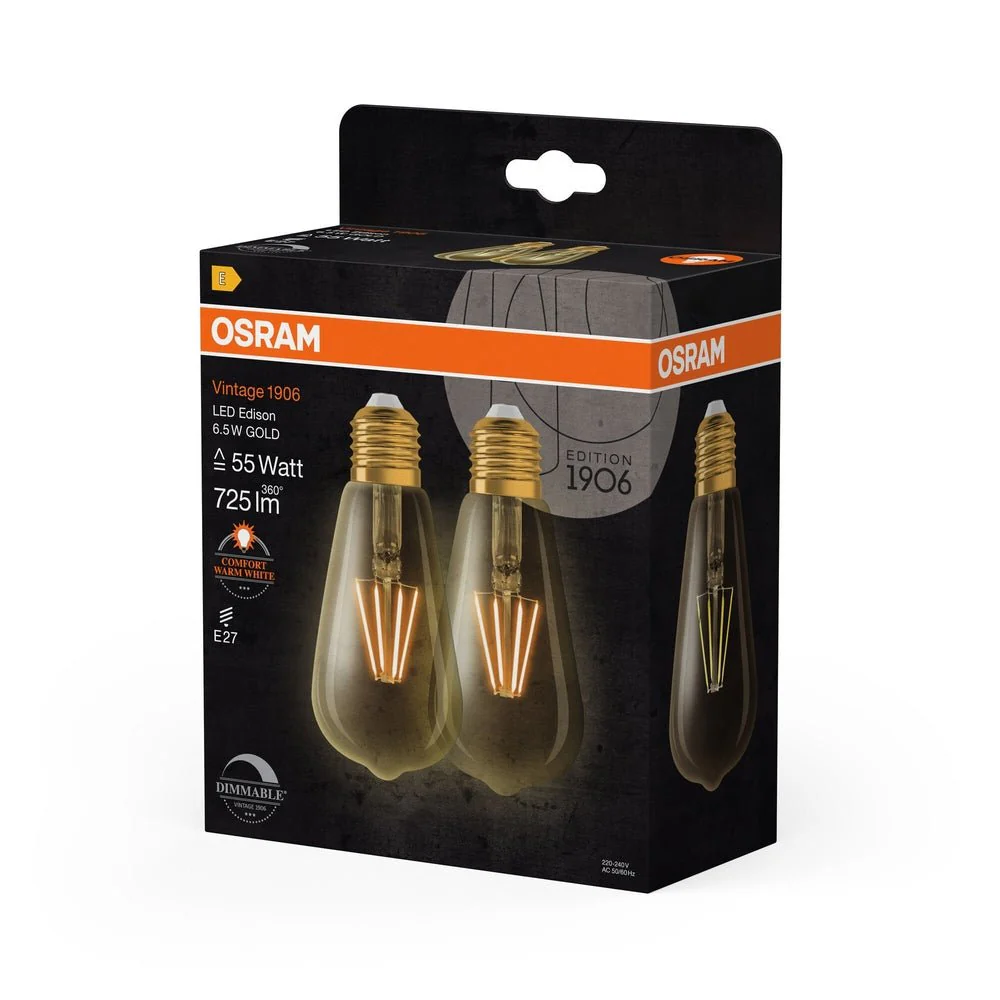 2 x Ściemnialna Lampa LED Vintage żarówka Edison E27 6,5W 2400K - Image 3