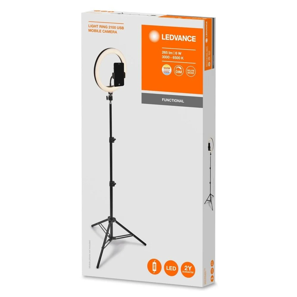 Lampa LED BT MOBILE CAMERA RING TRIPOD 6W, przenośna, doświetlenie aparatu, okrągły moduł LED, ściemnialna, ładowanie USB, regulowana biel - Image 3