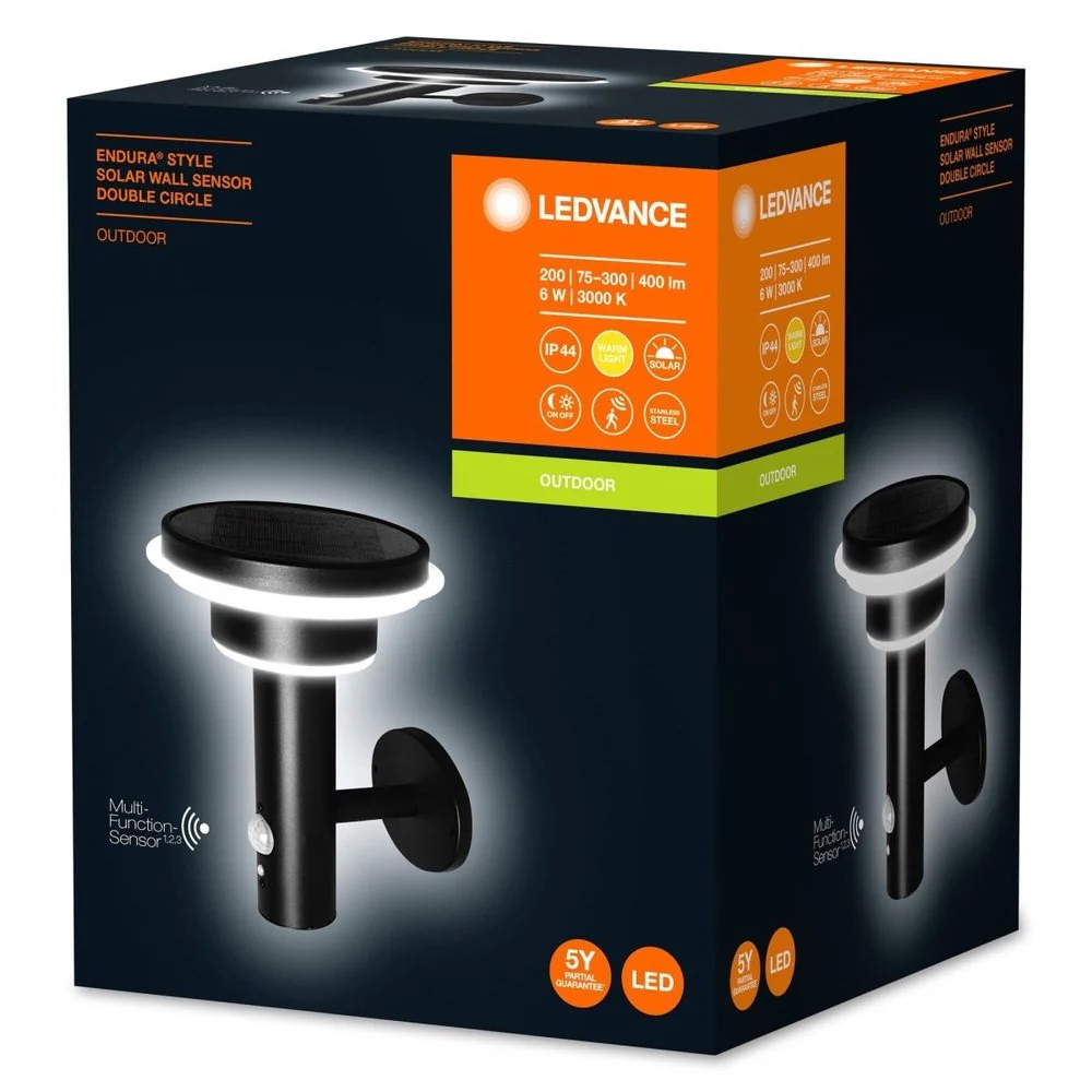 Kinkiet zewnętrzny LED ENDURA STYLE Solar Sensor Wall Double Circle 6W BK - Image 3