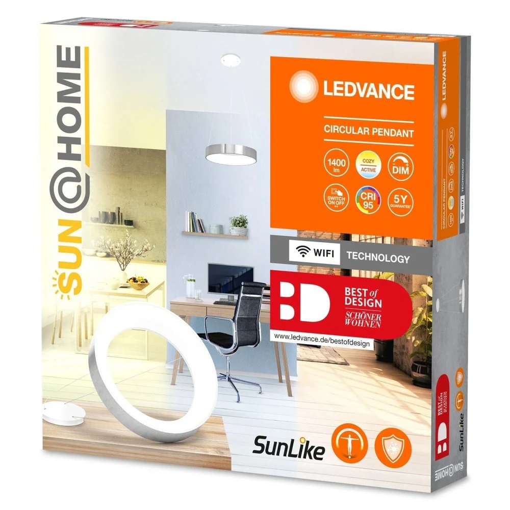 Lampa wewnętrzna sufitowa LED WiFi 18,5W, inteligentna, Sun@Home Circular Pendant Silver, regulowana biel. - Image 3