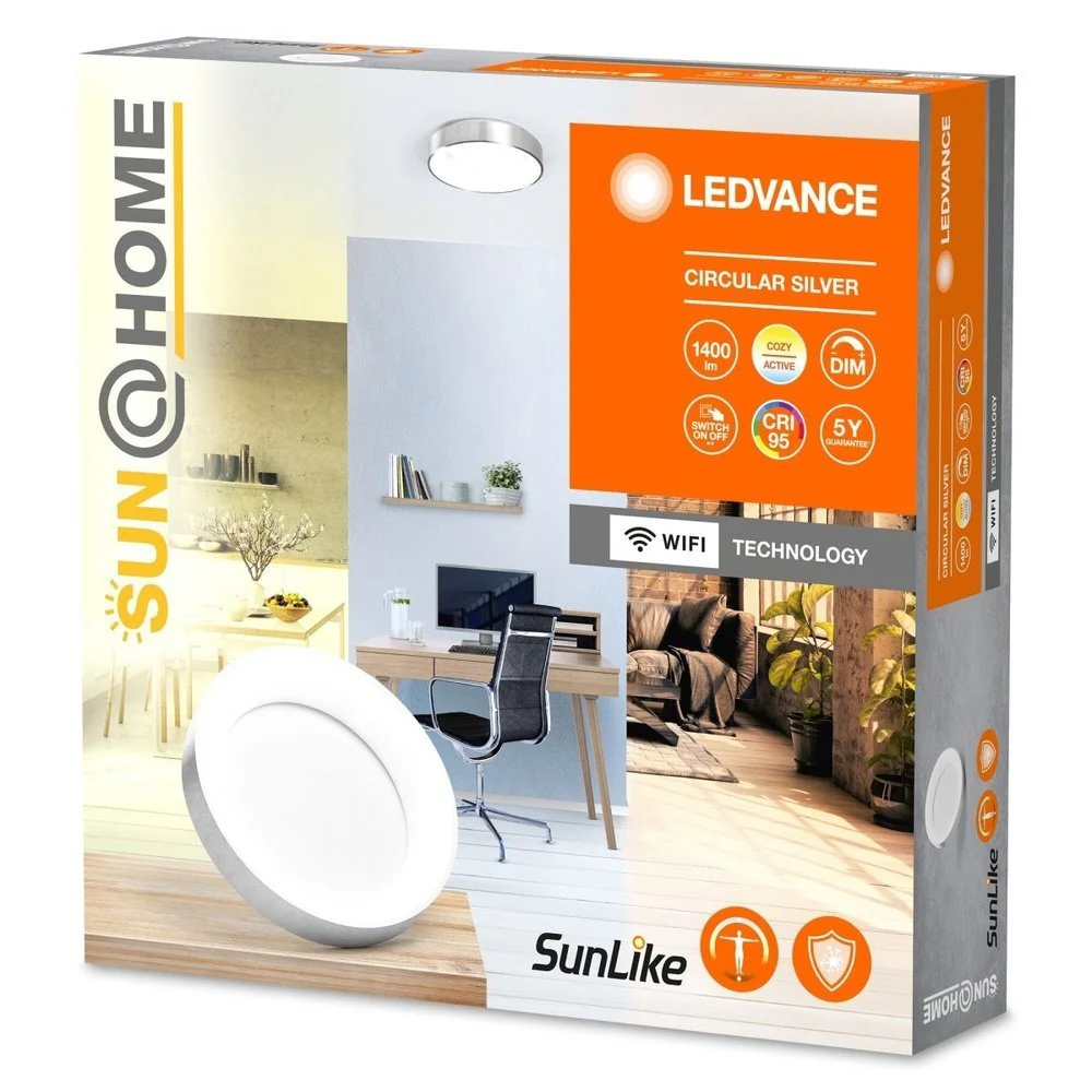 Lampa wewnętrzna sufitowa LED WiFi 18,5W, inteligentna, Sun@Home Circular Silver, regulowana biel. - Image 3