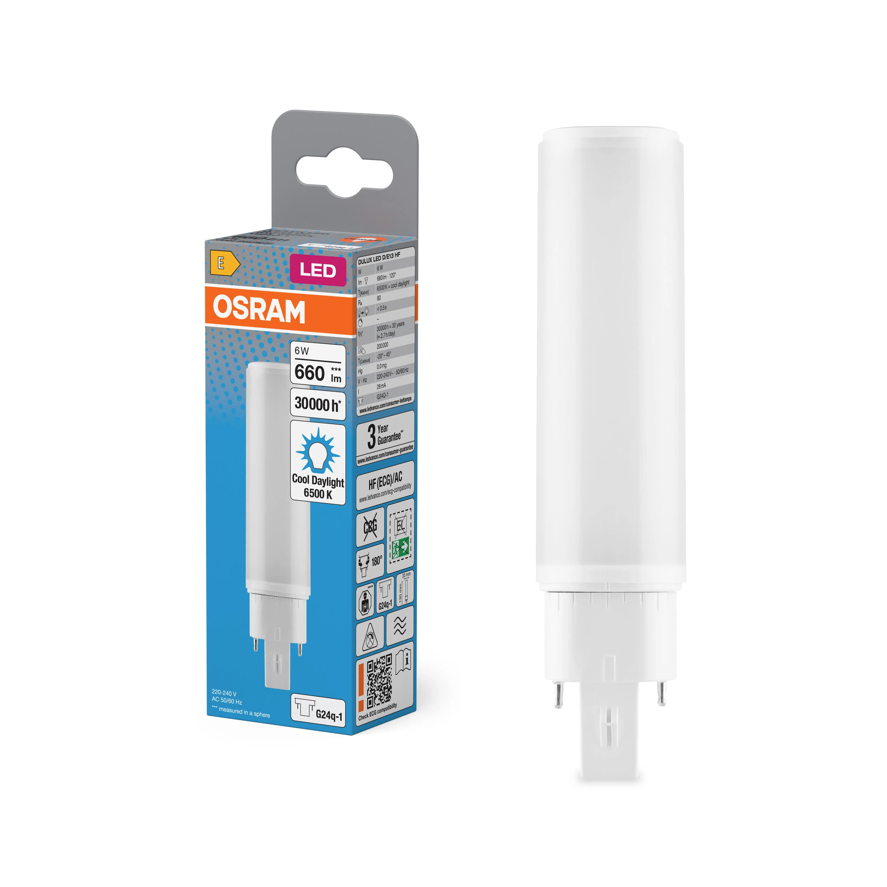Świetlówka LED OSRAM DULUX LED D/E13 HF & AC MAINS 6W 865 G24Q-1 - Image 4