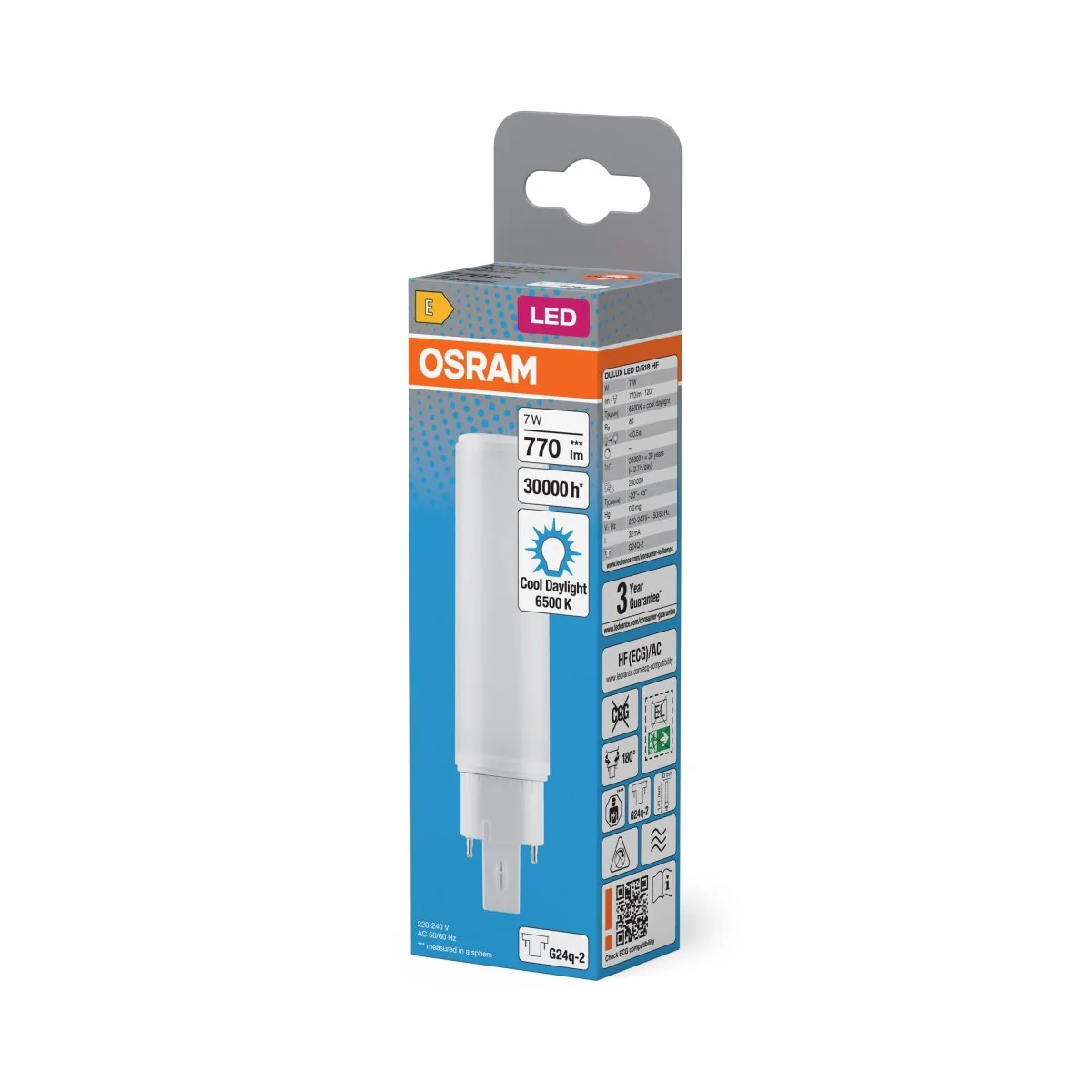 Świetlówka LED OSRAM DULUX LED D/E18 HF & AC MAINS 7W 865 G24Q-2 - Image 2