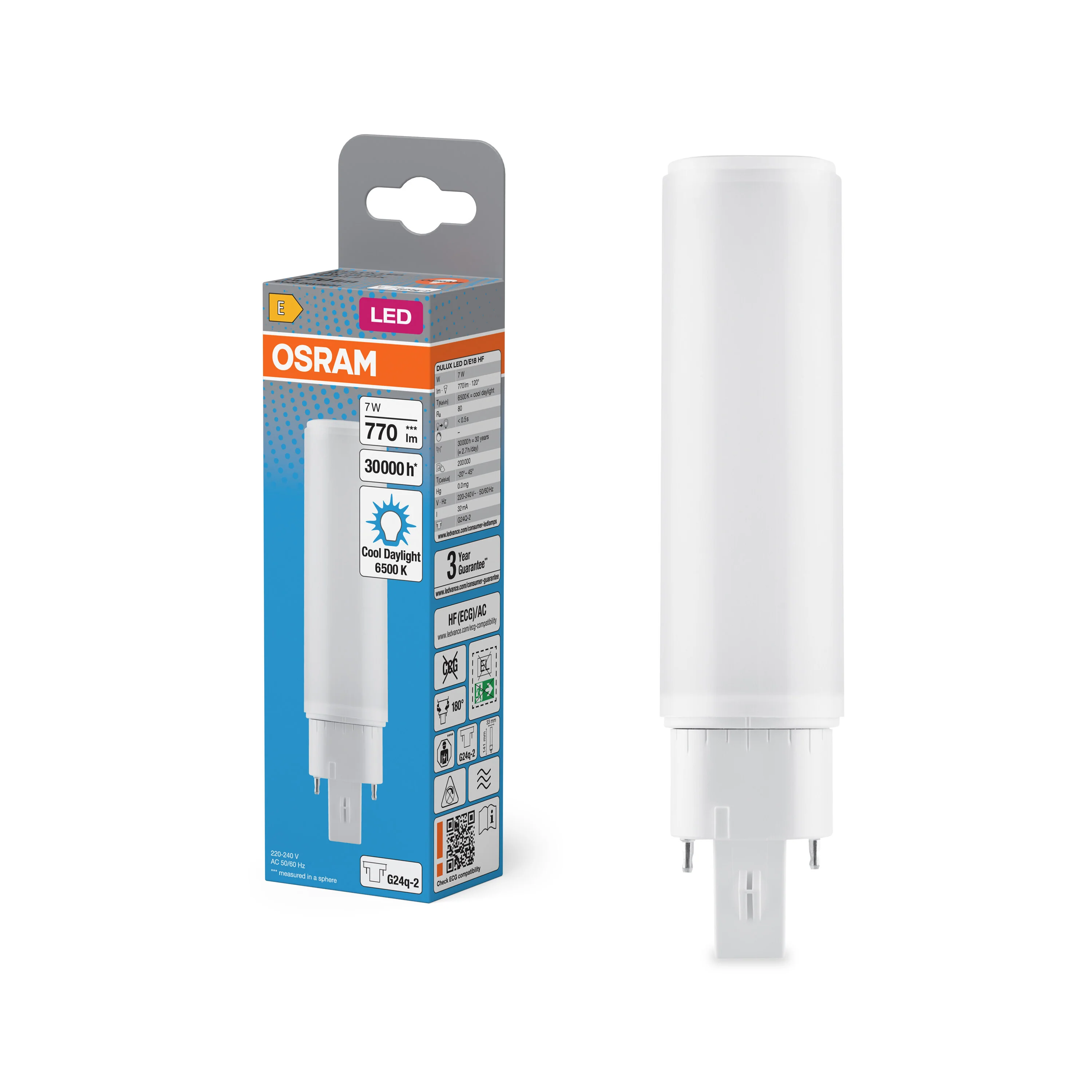 Świetlówka LED OSRAM DULUX LED D/E18 HF & AC MAINS 7W 865 G24Q-2 - Image 4