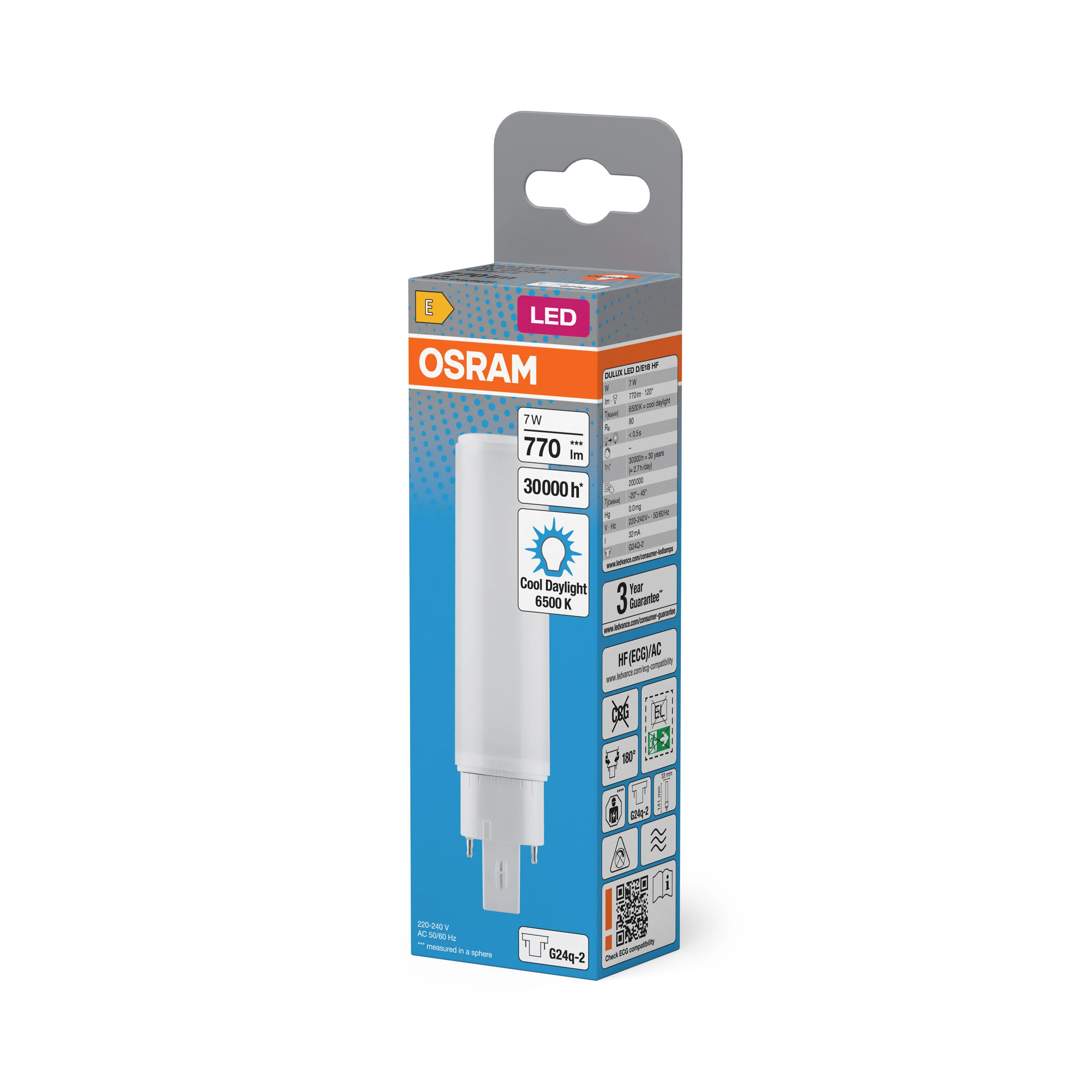Świetlówka LED OSRAM DULUX LED D/E18 HF & AC MAINS 7W 865 G24Q-2 - Image 5