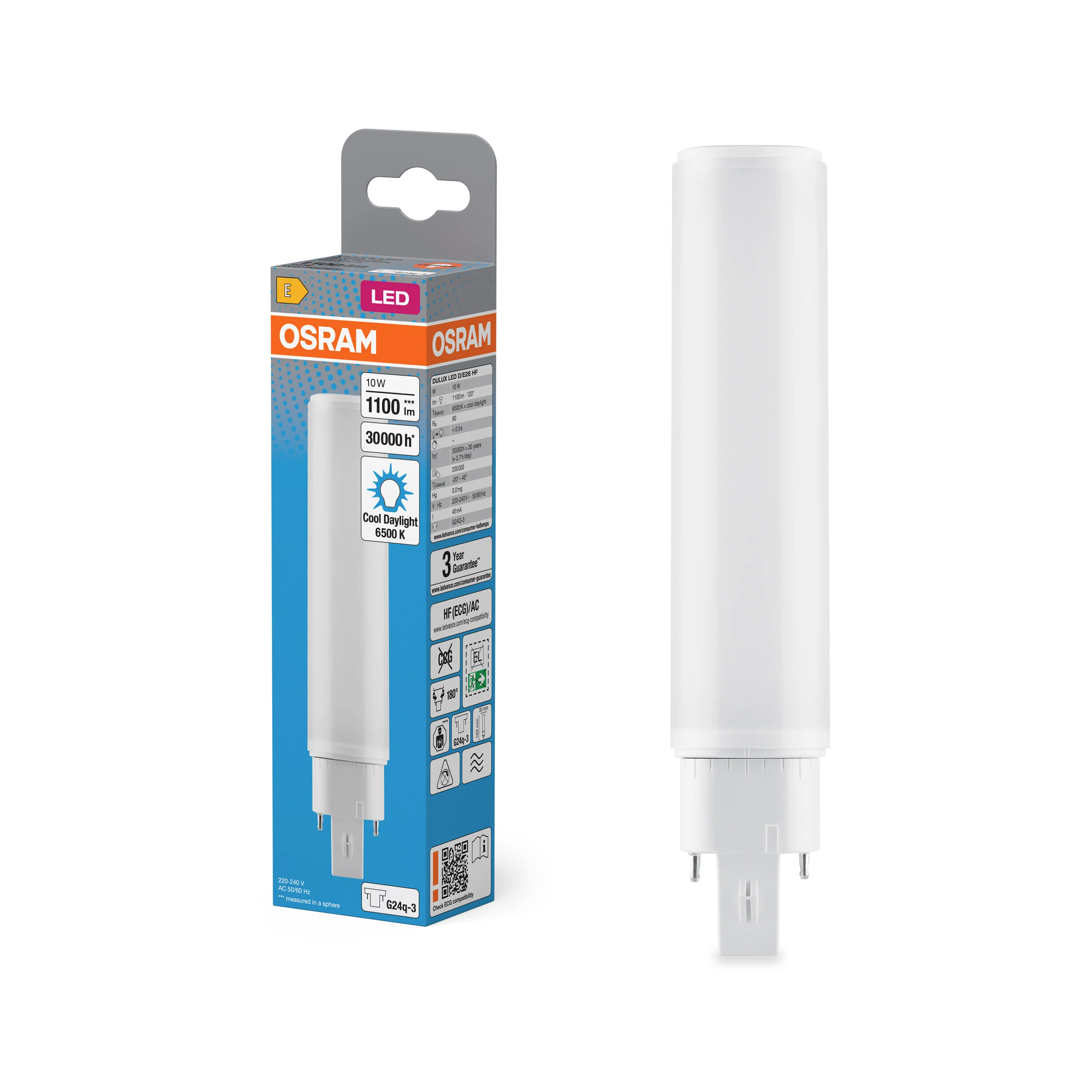 Świetlówka LED OSRAM DULUX LED D/E26 HF & AC MAINS 10W 865 G24Q-3 - Image 4