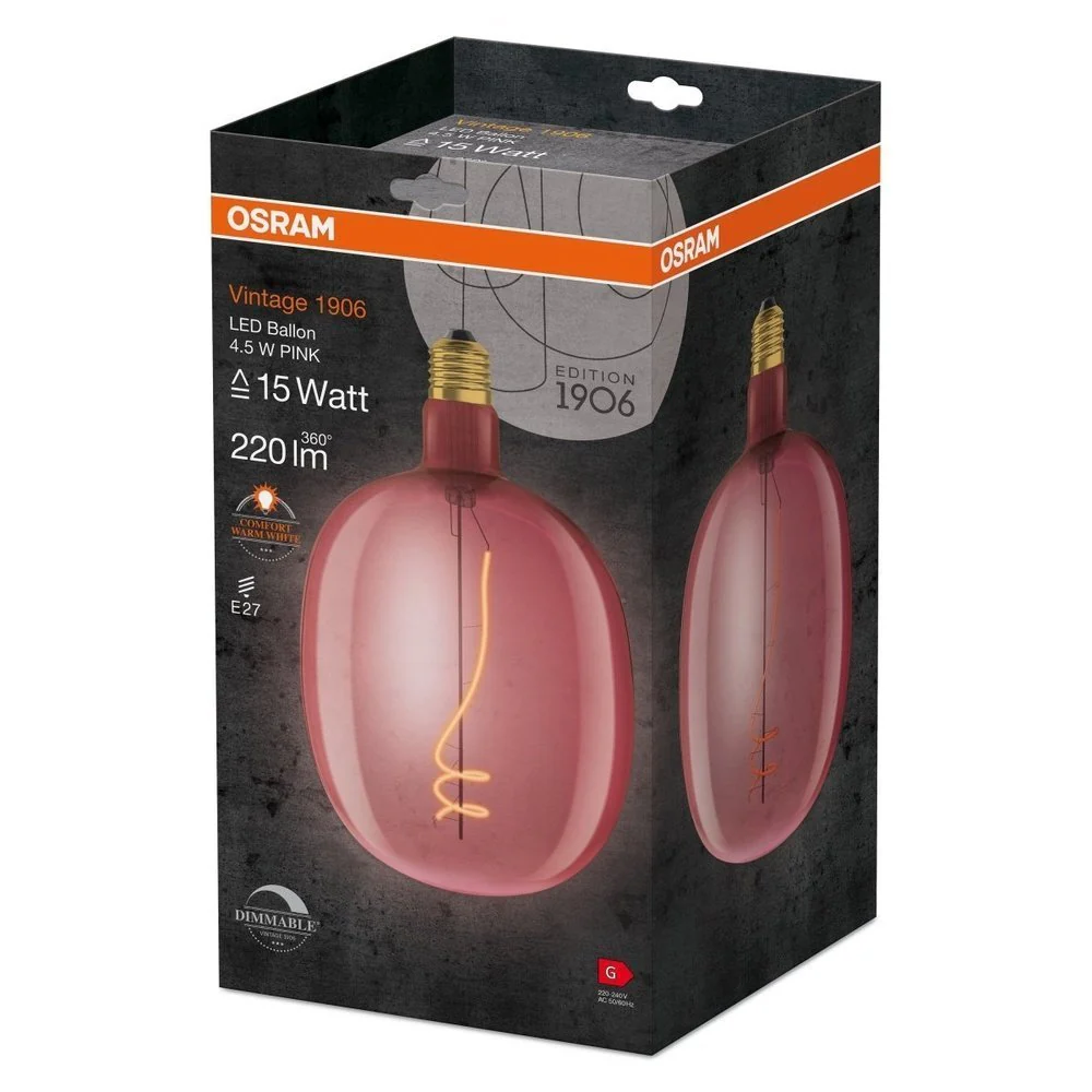Żarówka LED E27 4,5W Vintage 1906 LED Big Special Shapes 15 PINK, ściemnialna, barwa ciepła. - Image 3