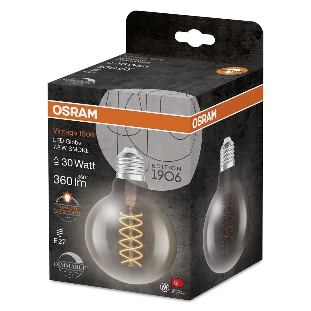 Żarówka LED E27 7,8W Vintage 1906 LED CLASSIC SLIM FILAMENT Globe 30 SMOKE ściemnialna. barwa ciepła. - Image 3