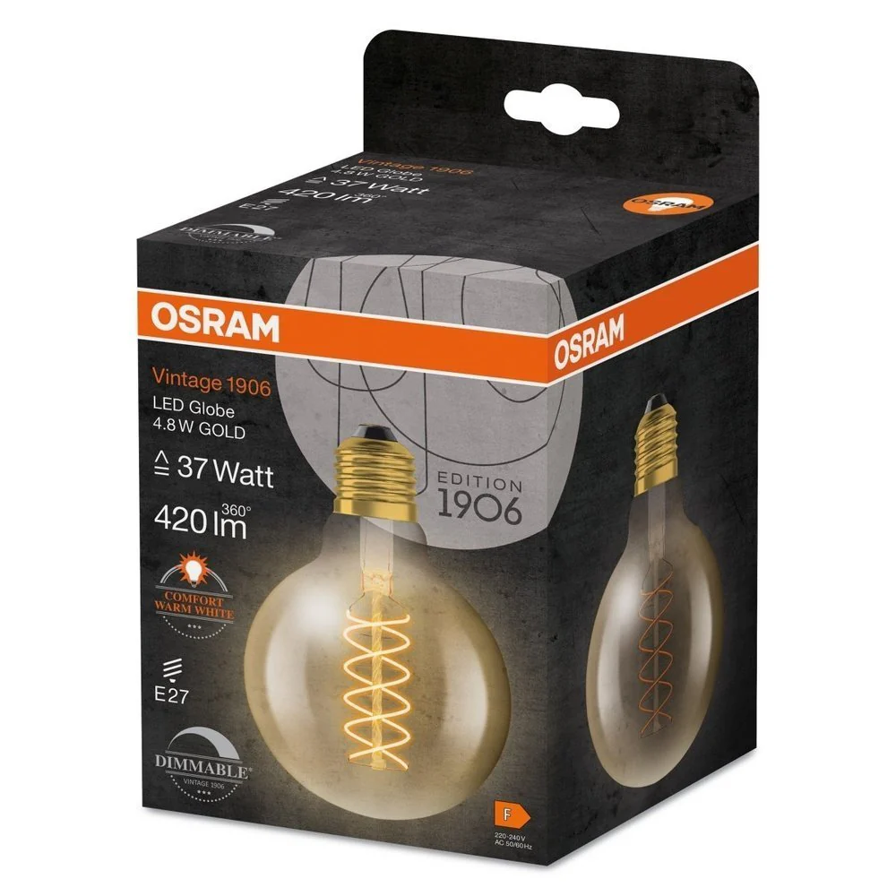 Żarówka LED E27 4,8W Vintage 1906 LED CLASSIC SLIM FILAMENT Globe 37 GOLD ściemnialna, barwa ciepła. - Image 3